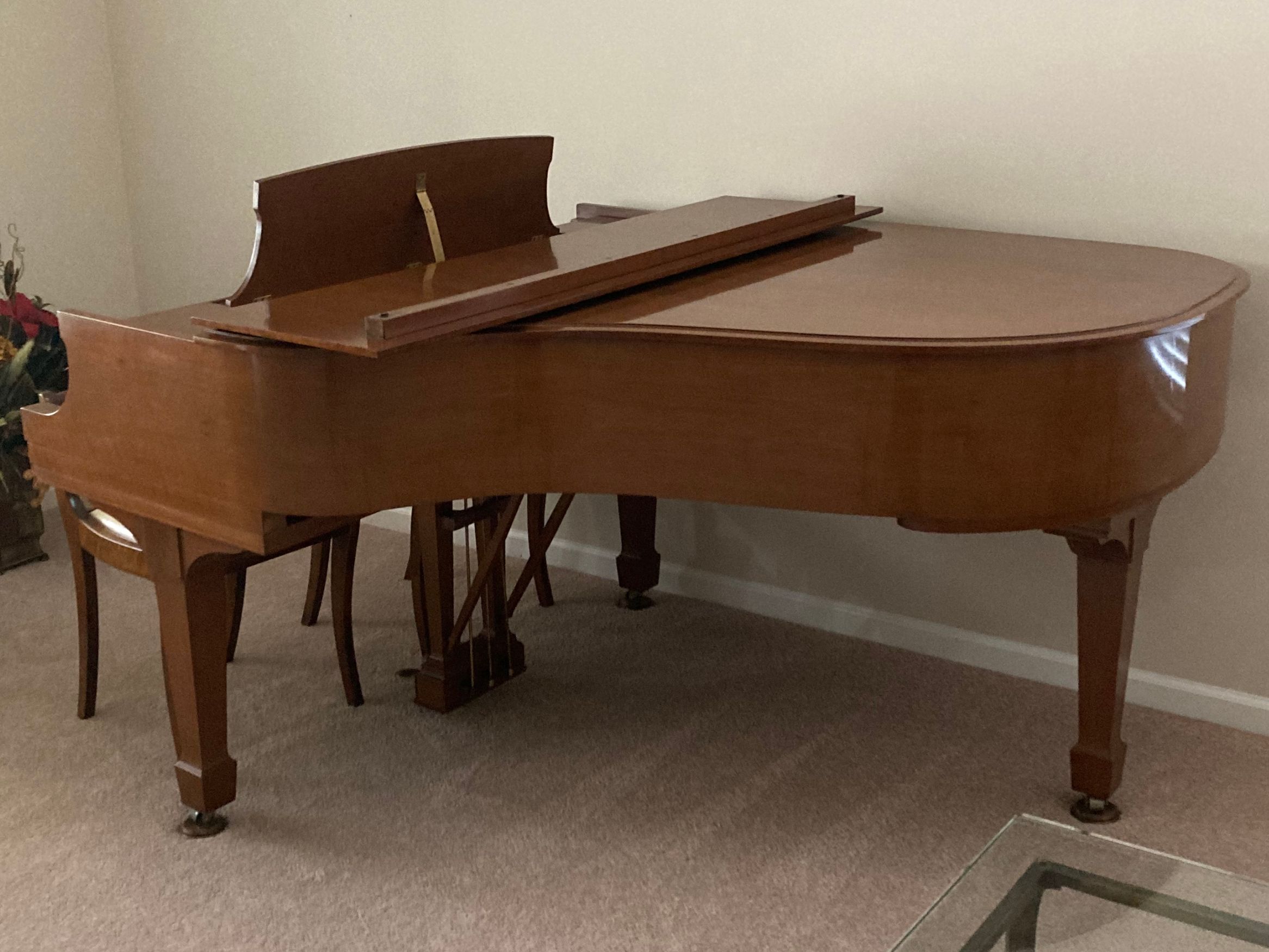 1959 Steinway & Sons Walnut Model L Baby Grand Piano with Lyre Back Chairs