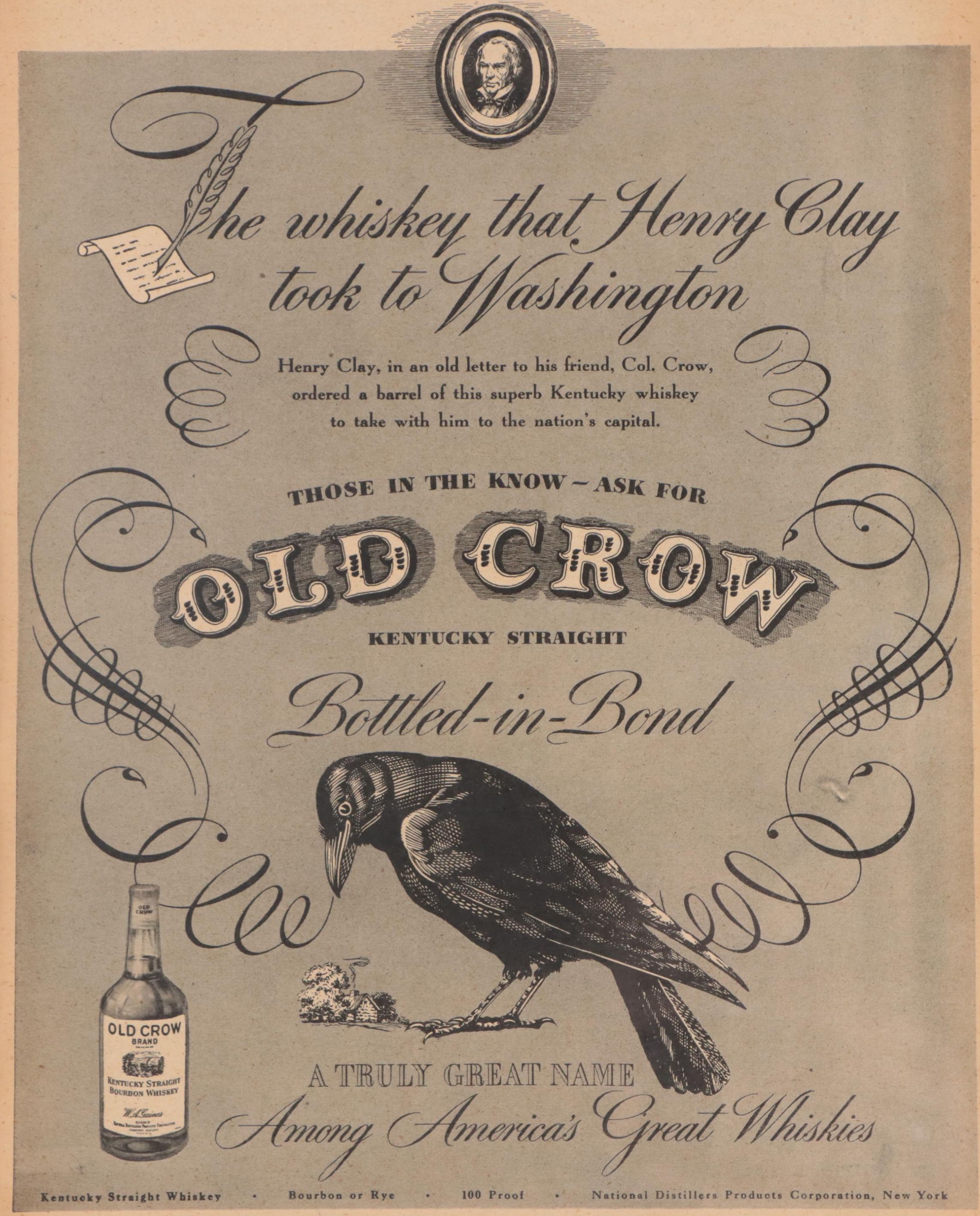 Old Crow Lithograph Advertisement Page, 1946
