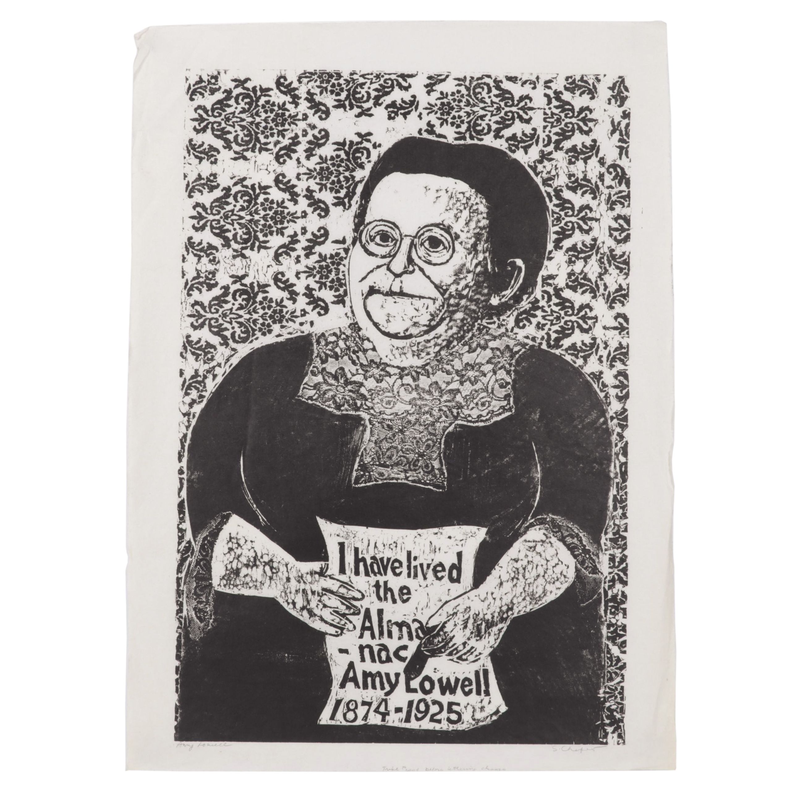 Sidney Chafetz Woodcut "Amy Lowell," Circa 1968