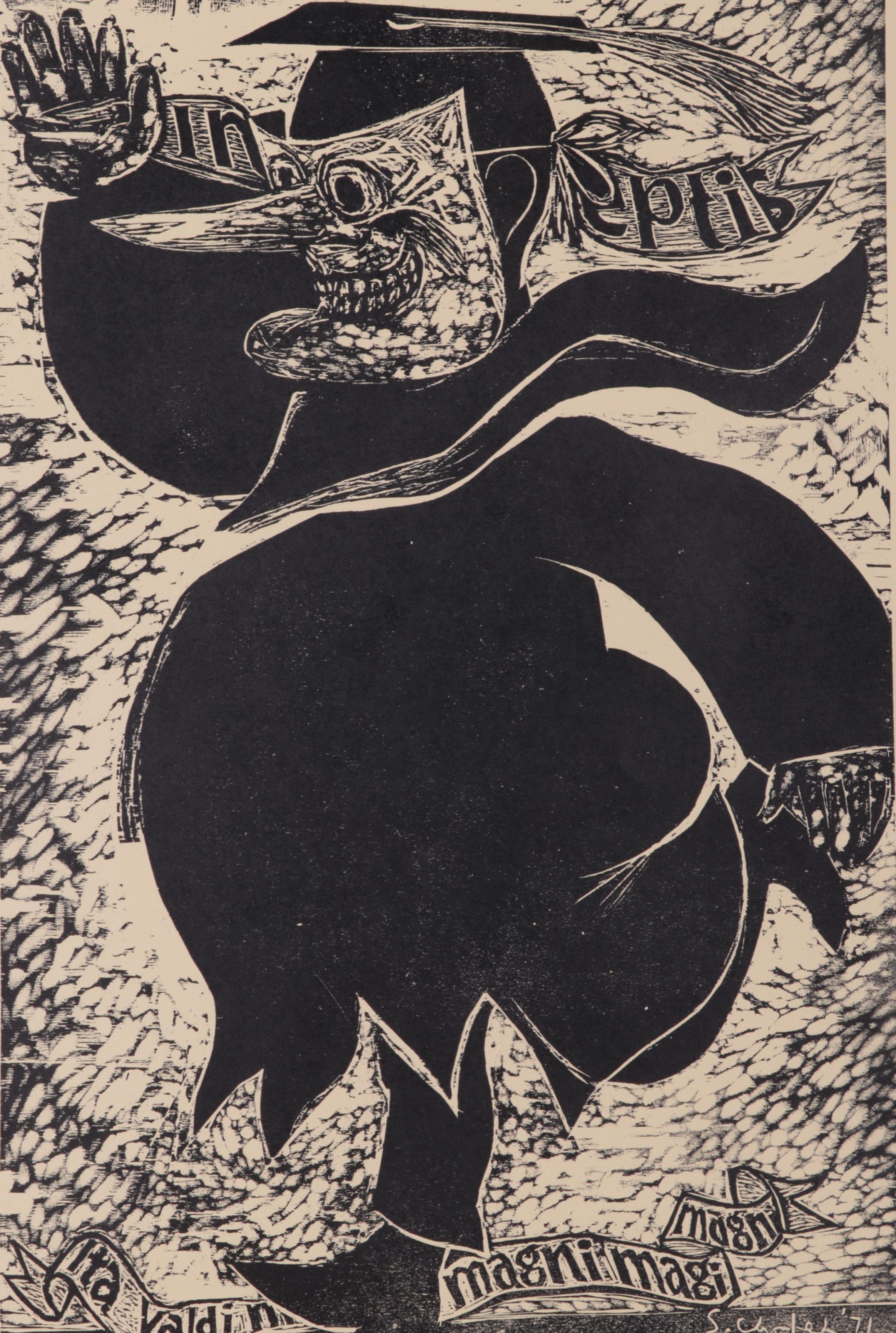 Sidney Chafetz Woodcut "Professor Quinn," 1971