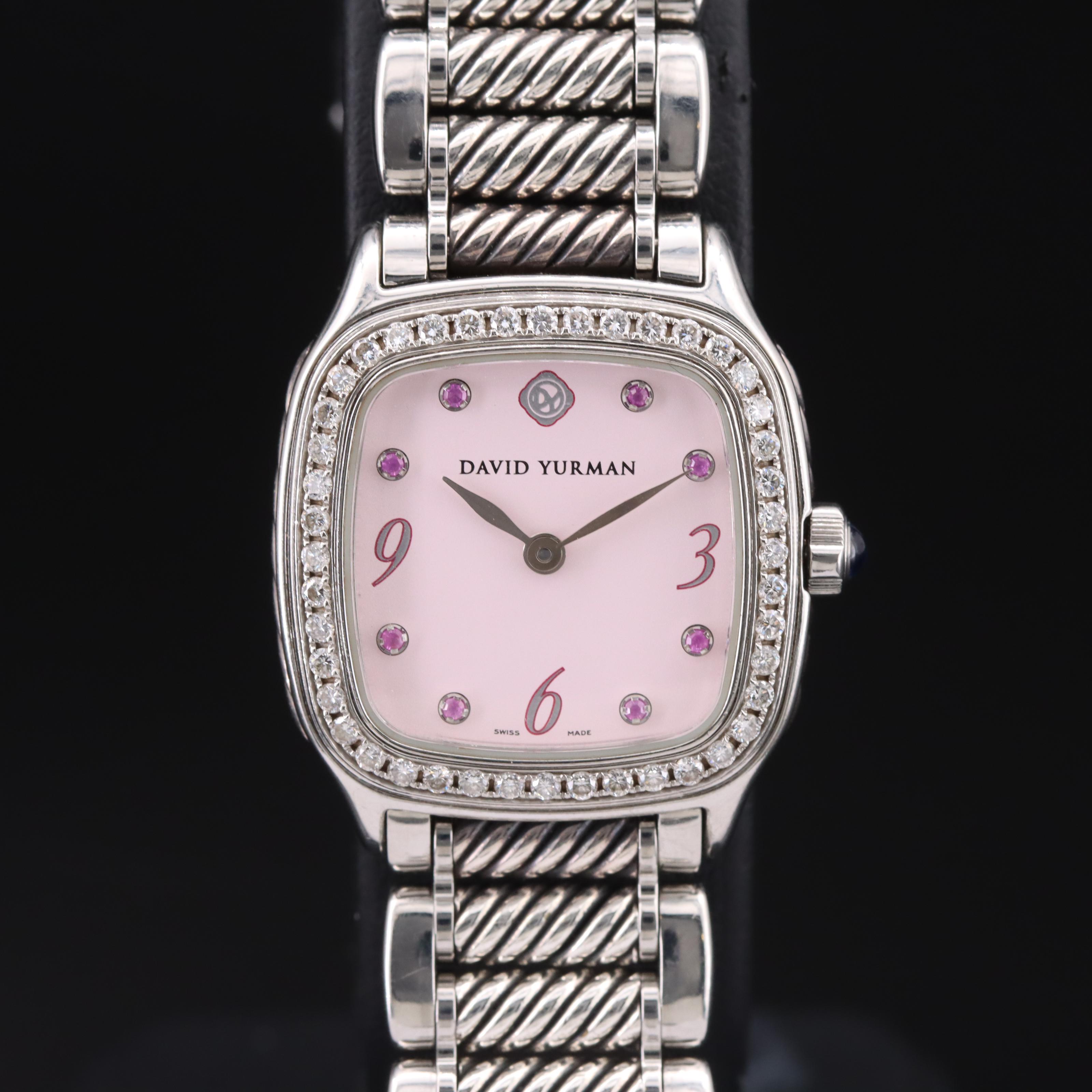 David Yurman Thoroughbred Pink Dial Diamond Bezel Wrist Watch