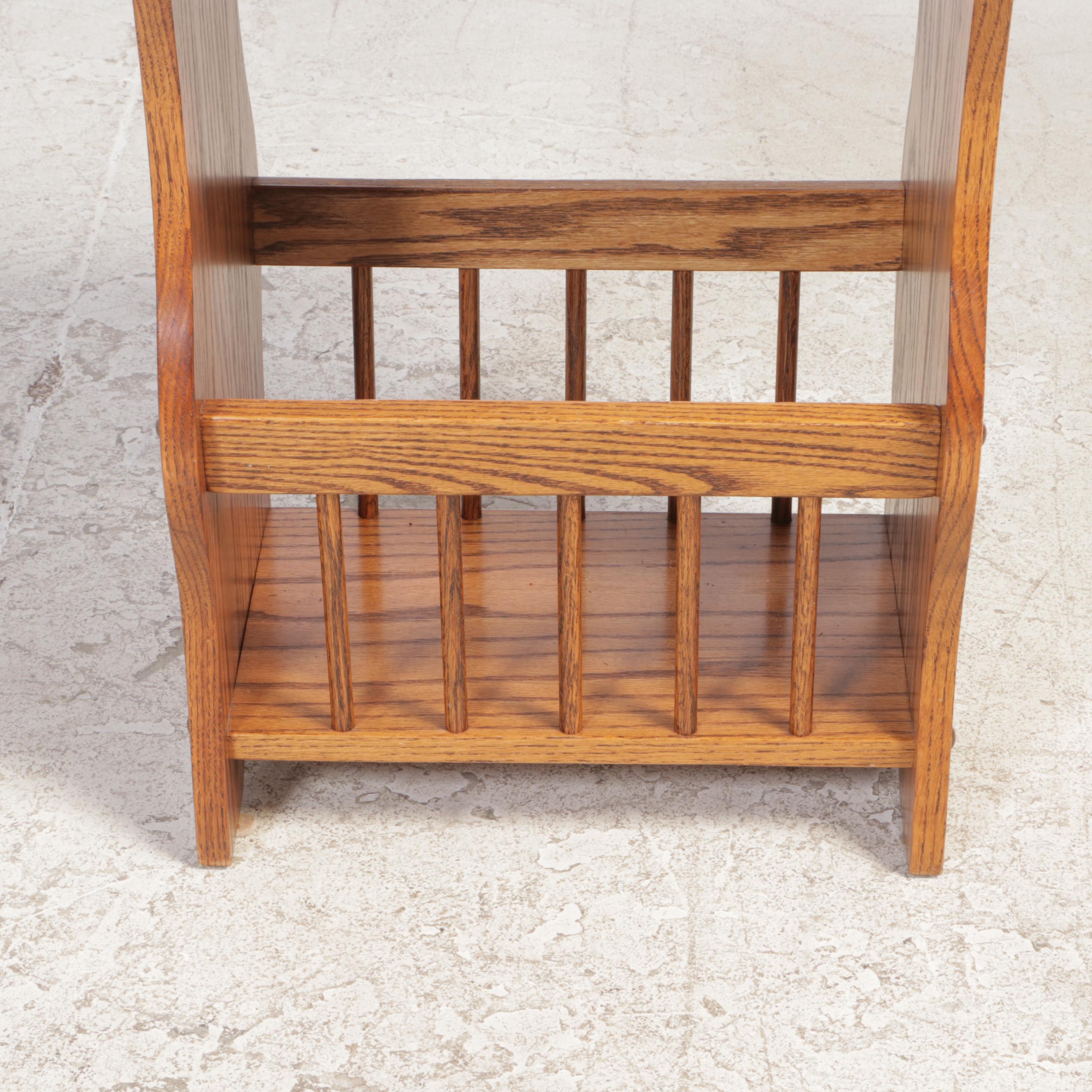 Oak Side Table with Magazine Rack, Late 20th Century