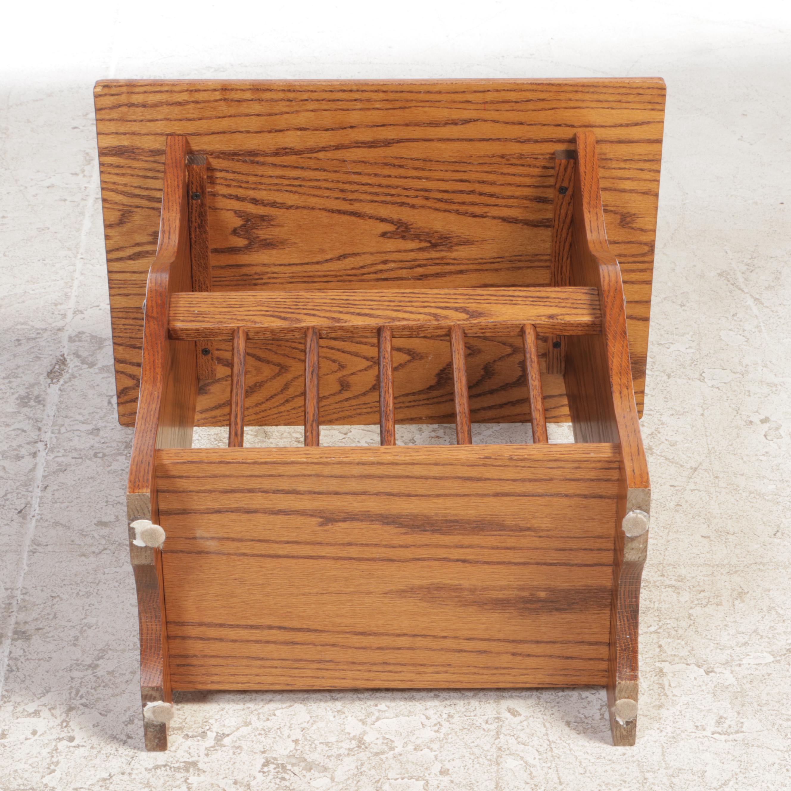 Oak Side Table with Magazine Rack, Late 20th Century