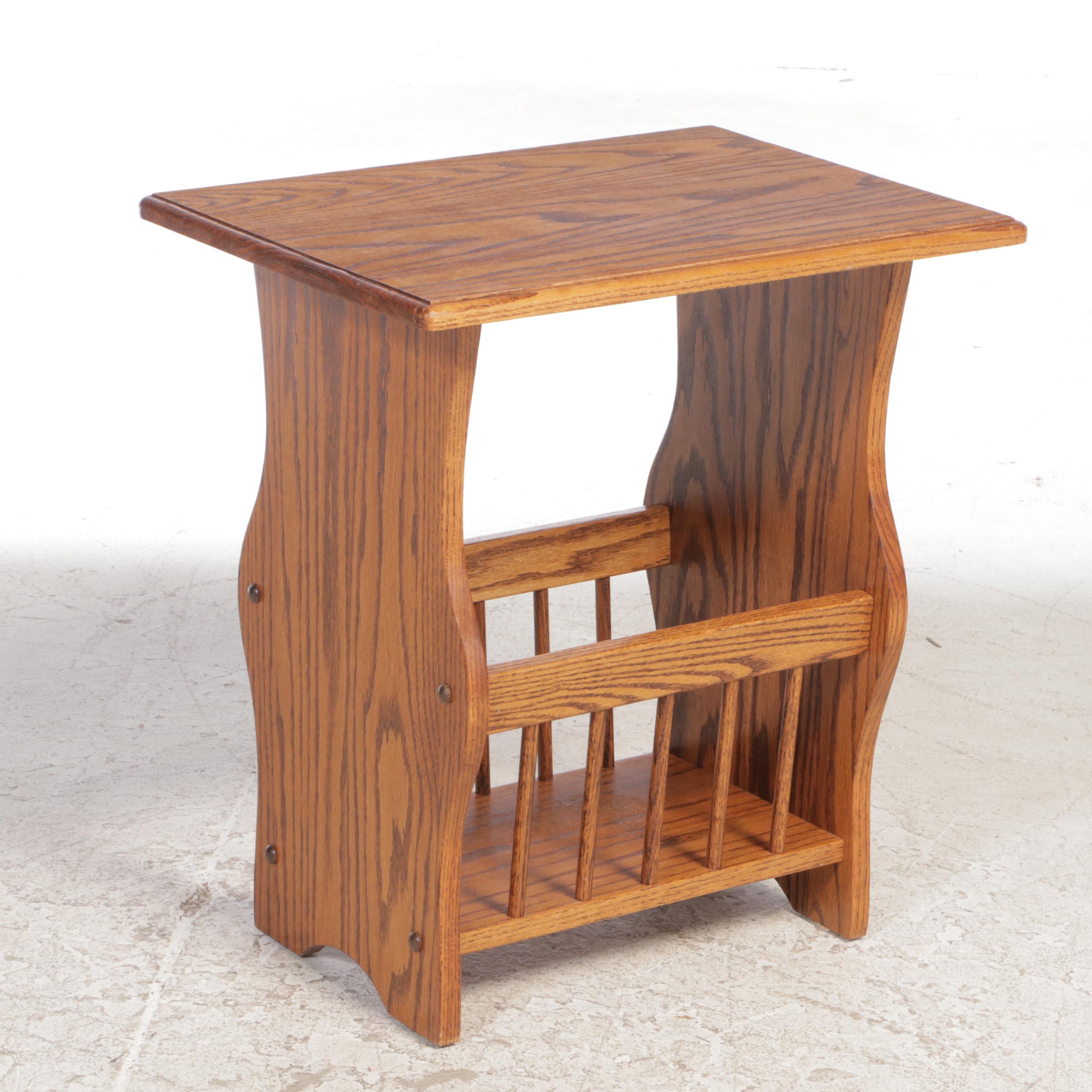 Oak Side Table with Magazine Rack, Late 20th Century