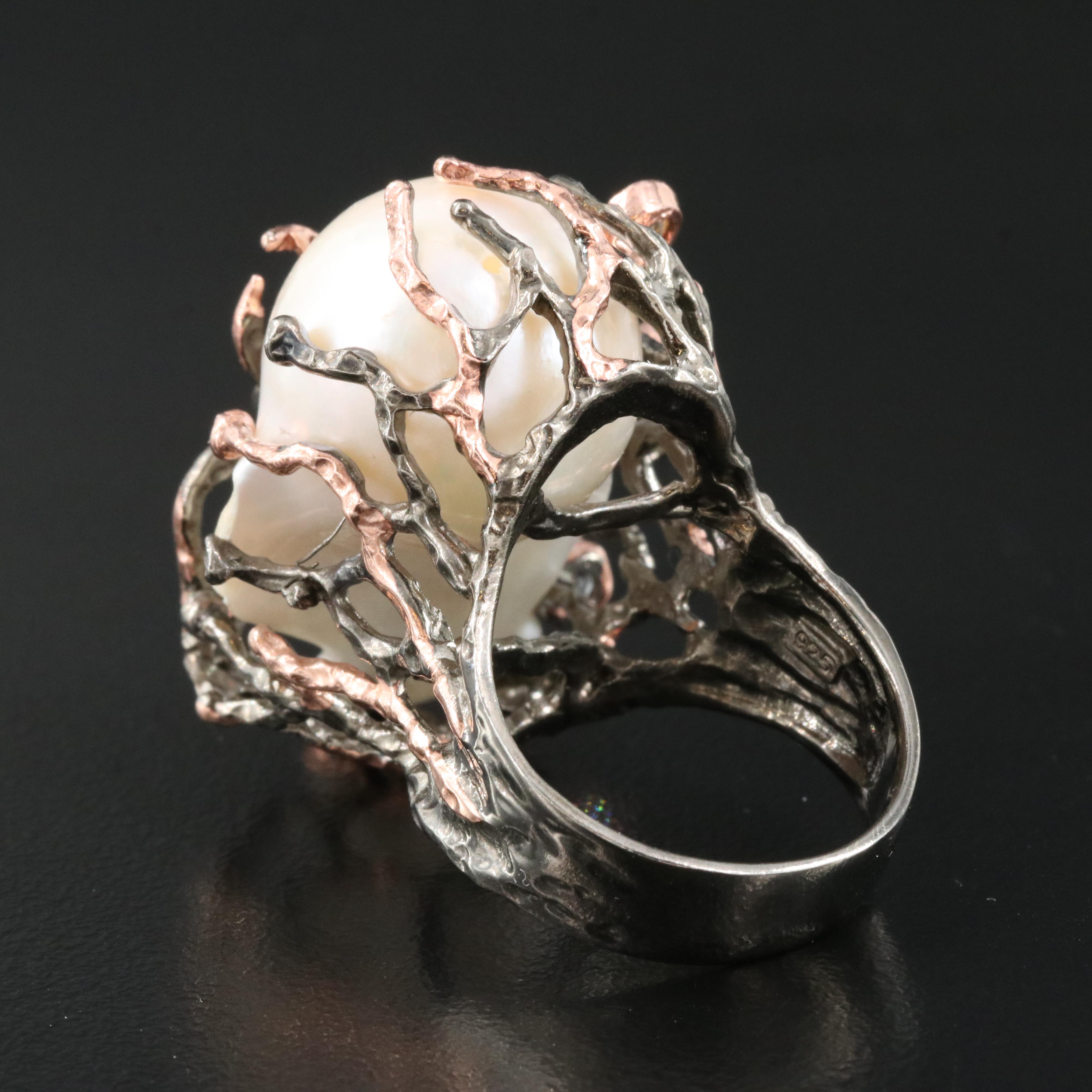 Sterling Ocean Themed Ring Including Garnet, Peridot and Pearl