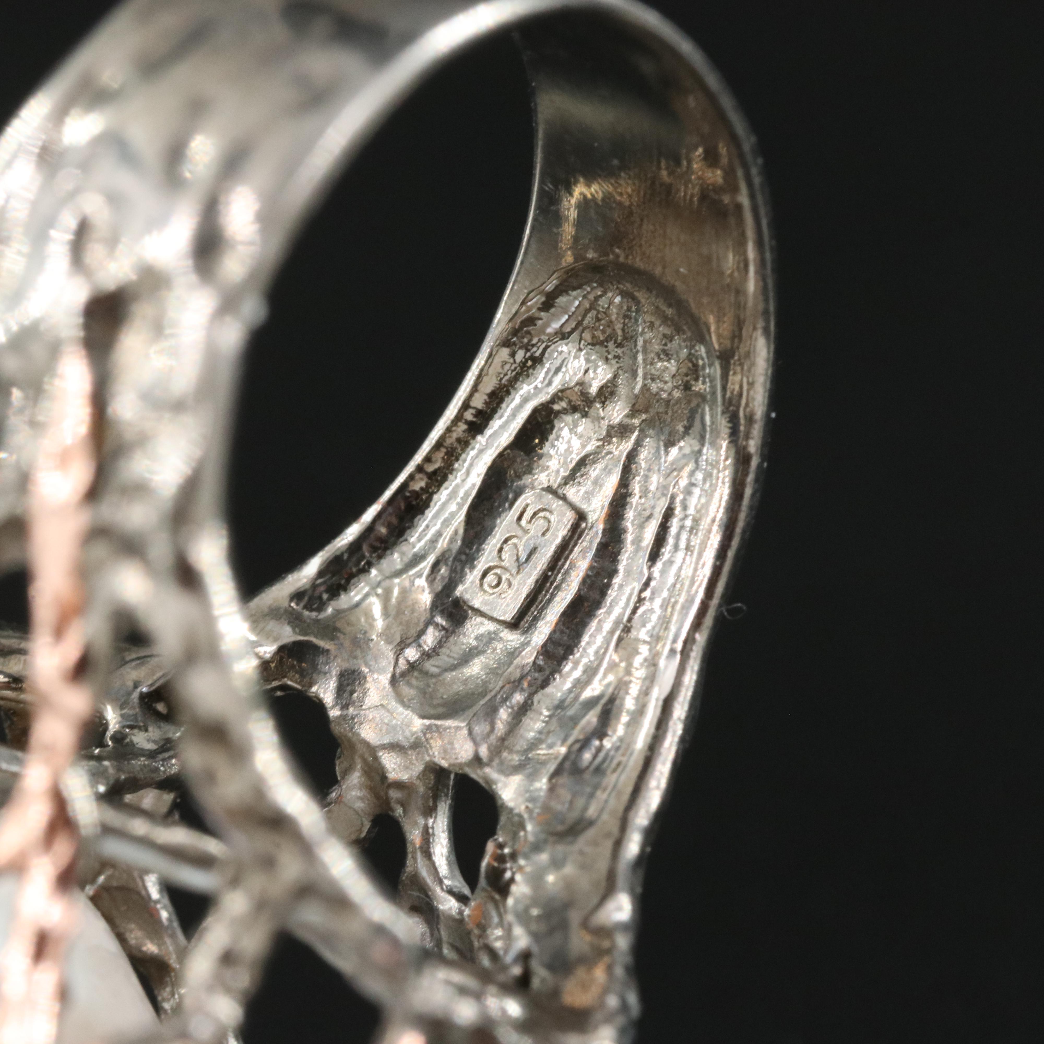 Sterling Ocean Themed Ring Including Garnet, Peridot and Pearl