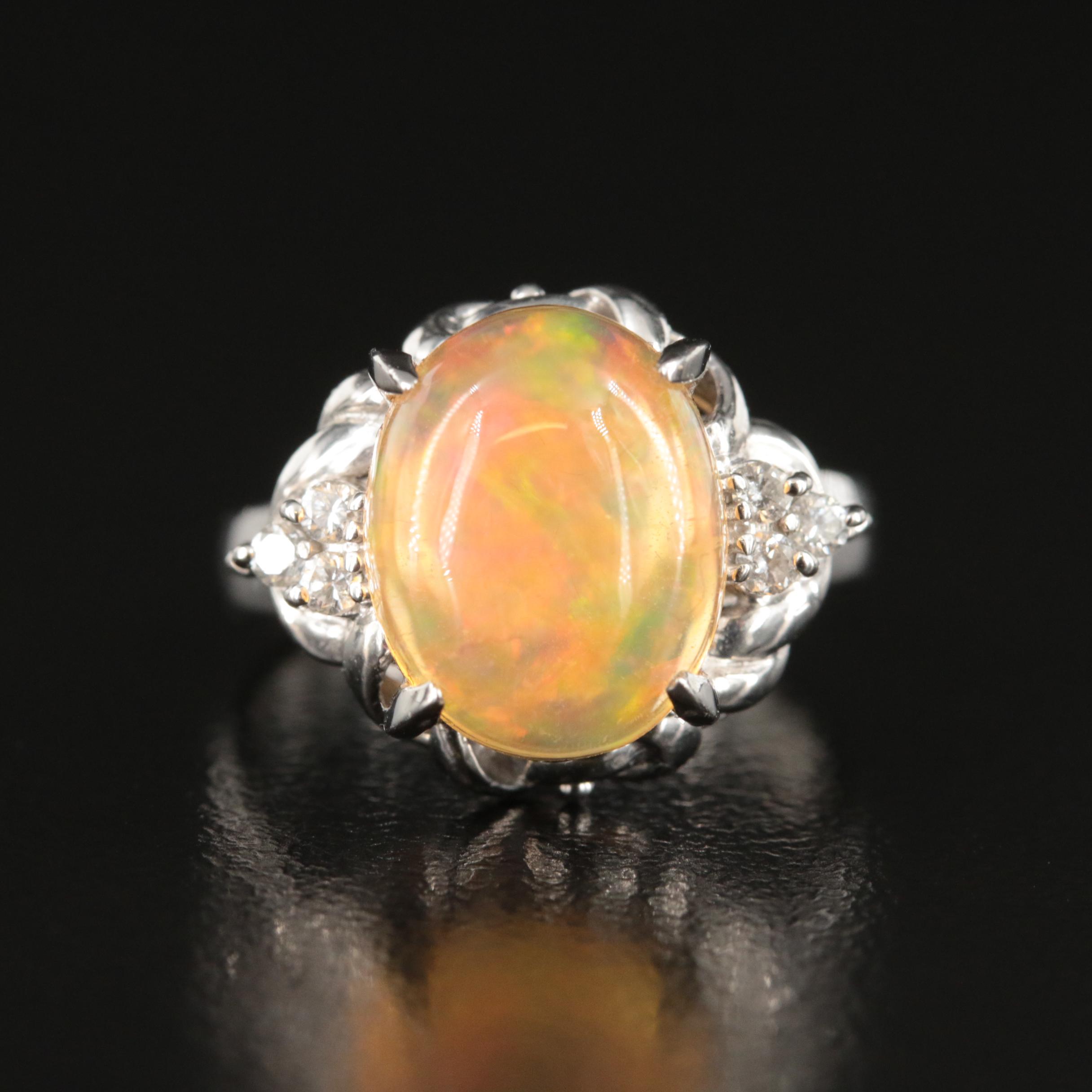 Platinum Opal and Diamond Ring