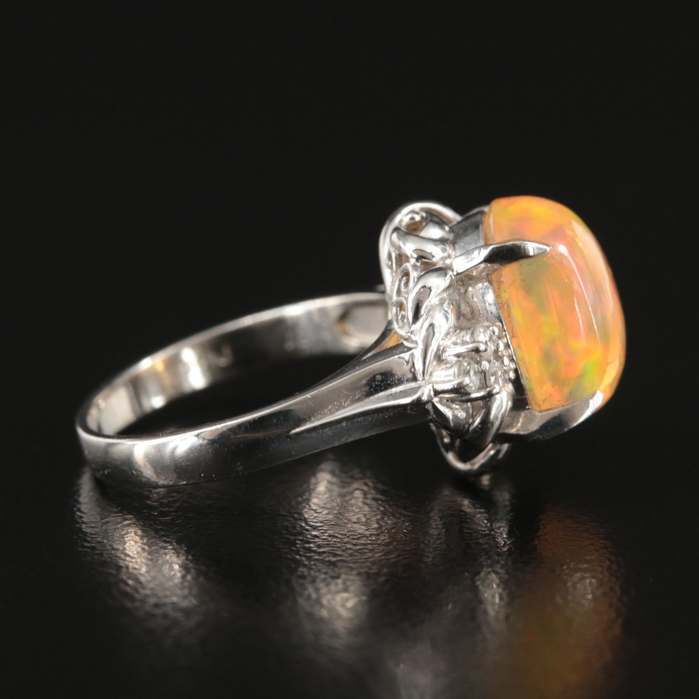Platinum Opal and Diamond Ring