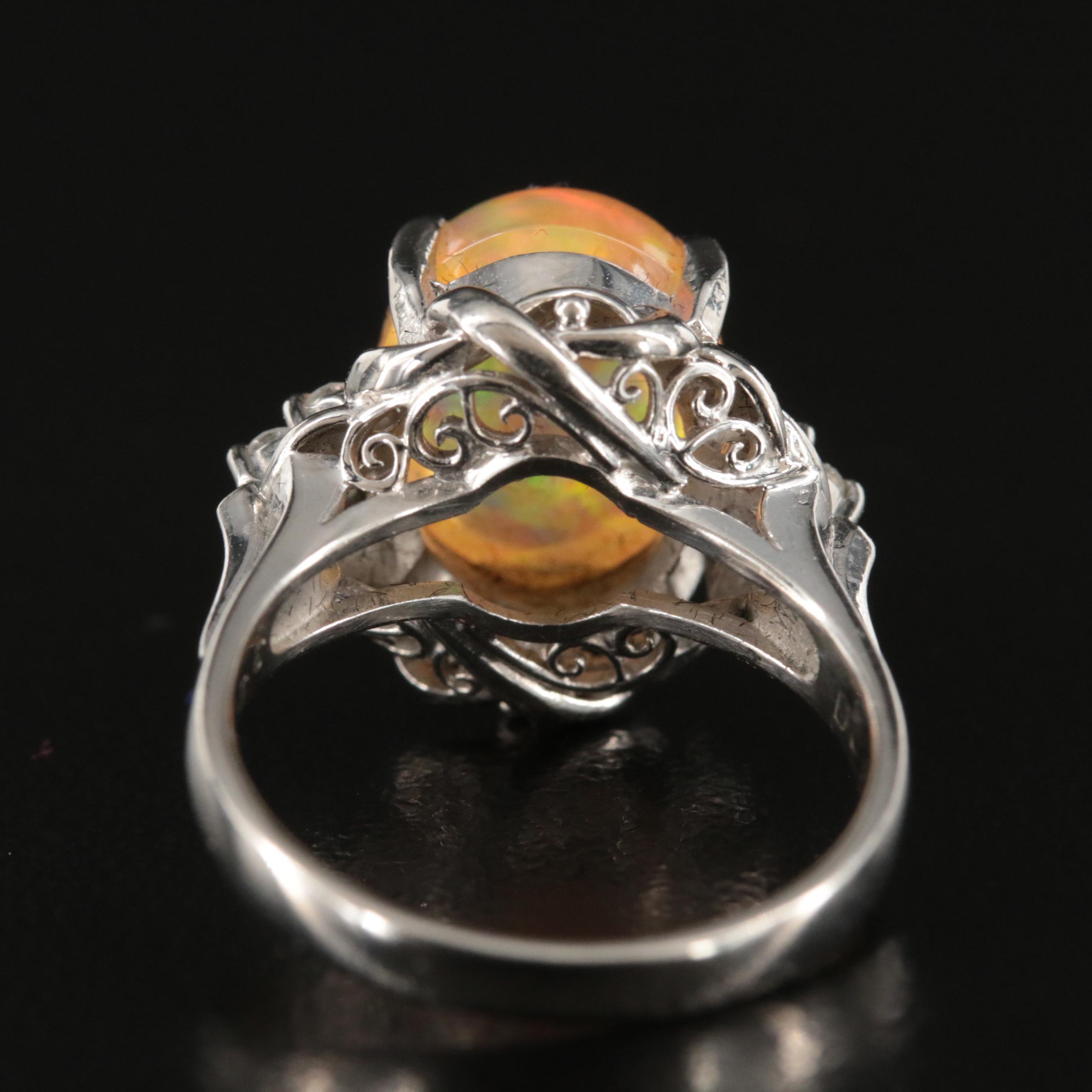 Platinum Opal and Diamond Ring