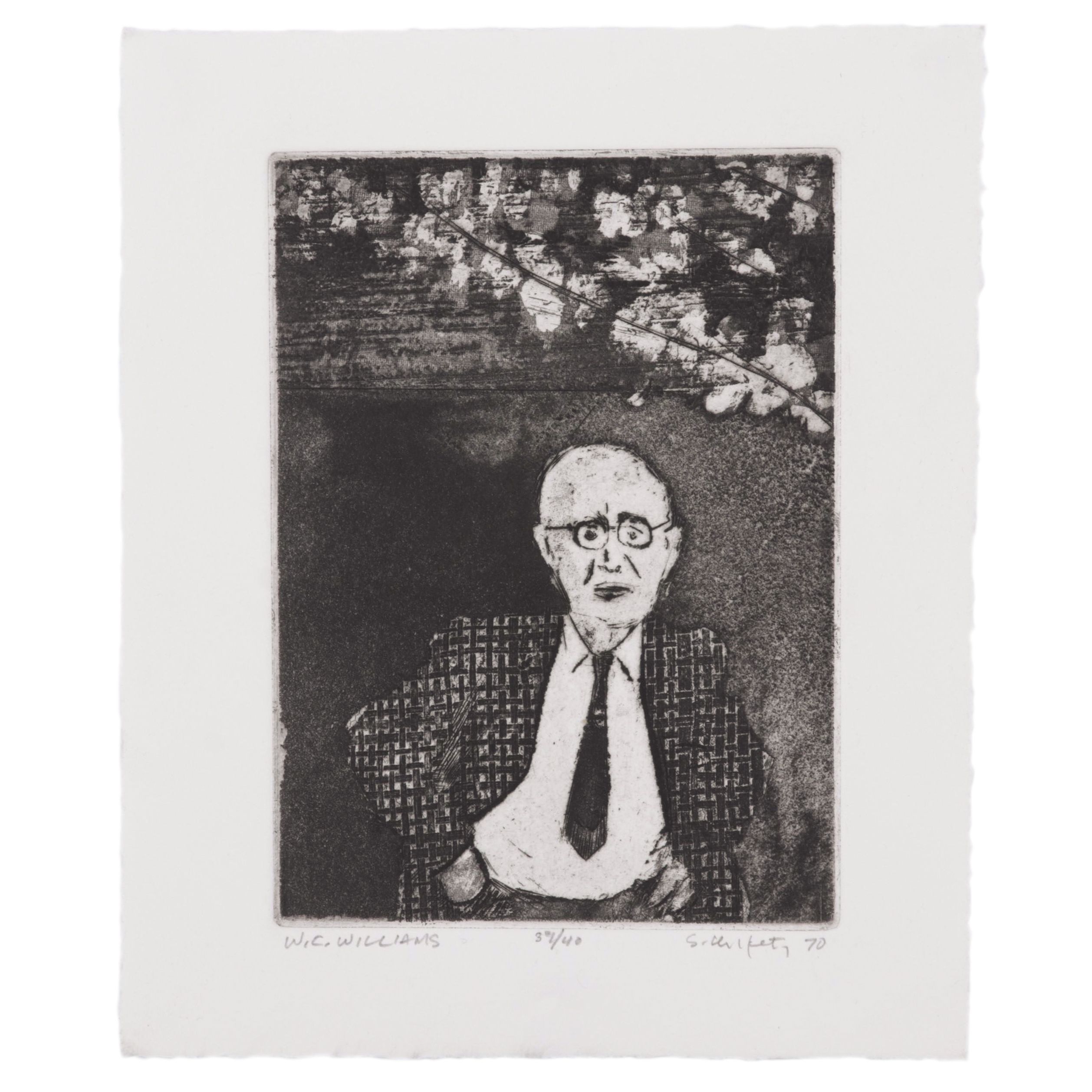 Sidney Chafetz Etching "W. C. Williams," 1970