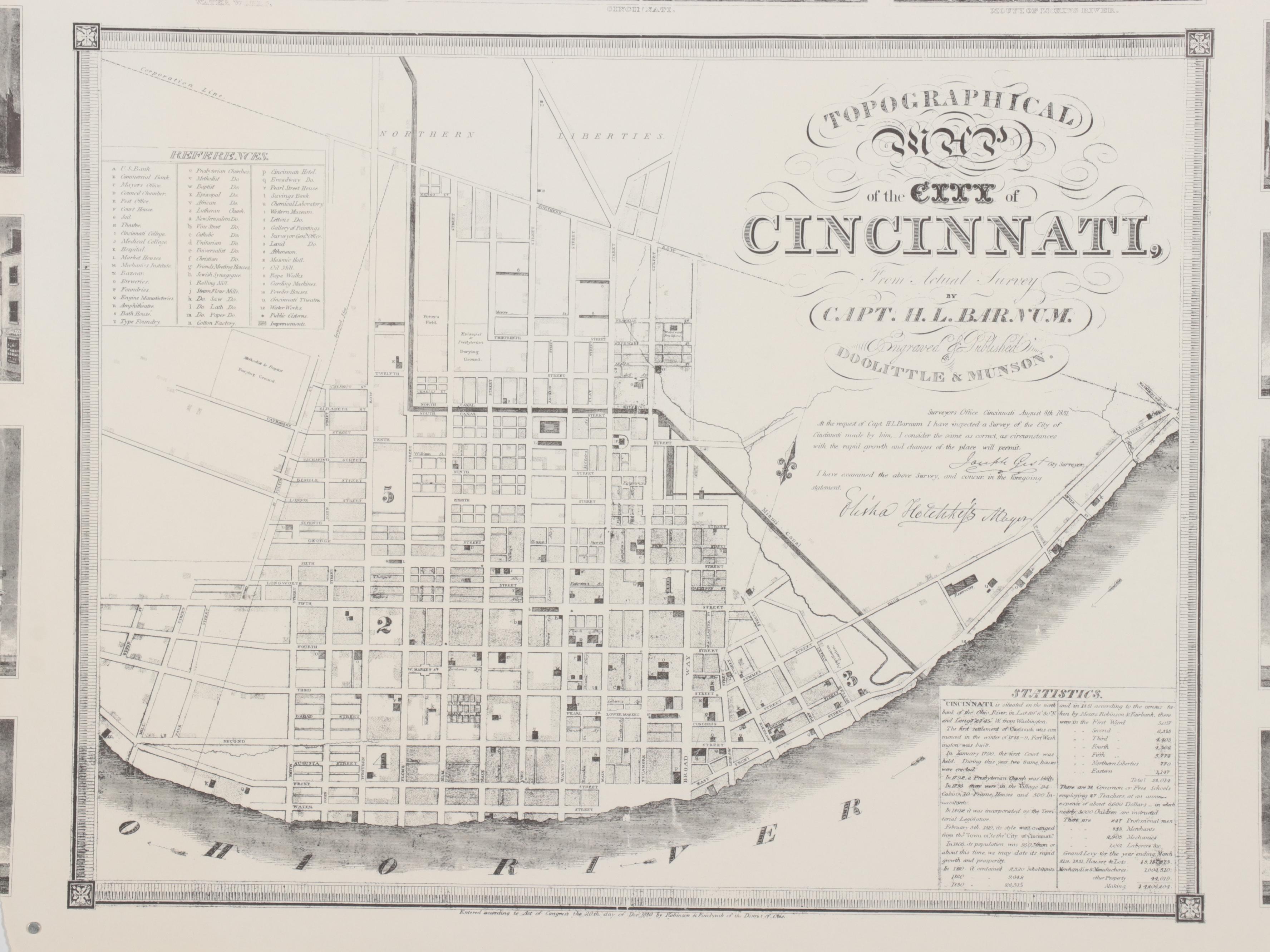 Lithograph Reproduction "Topographical Map of the City of Cincinnati"