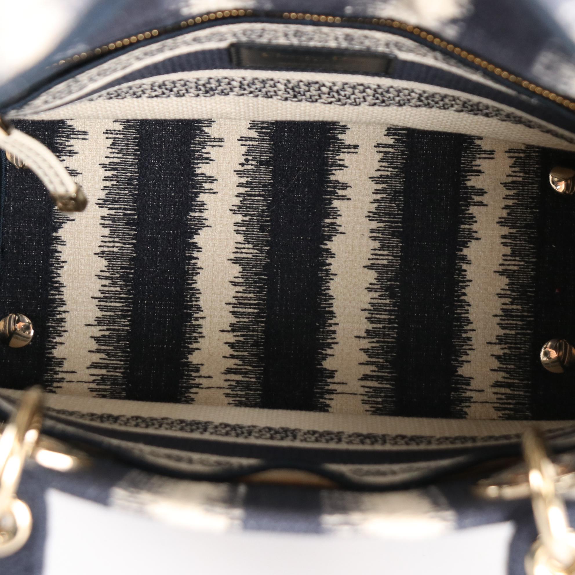 Christian Dior Lady Dior Medium Bag in D-Stripes Embroidery with Box/Gift Bag