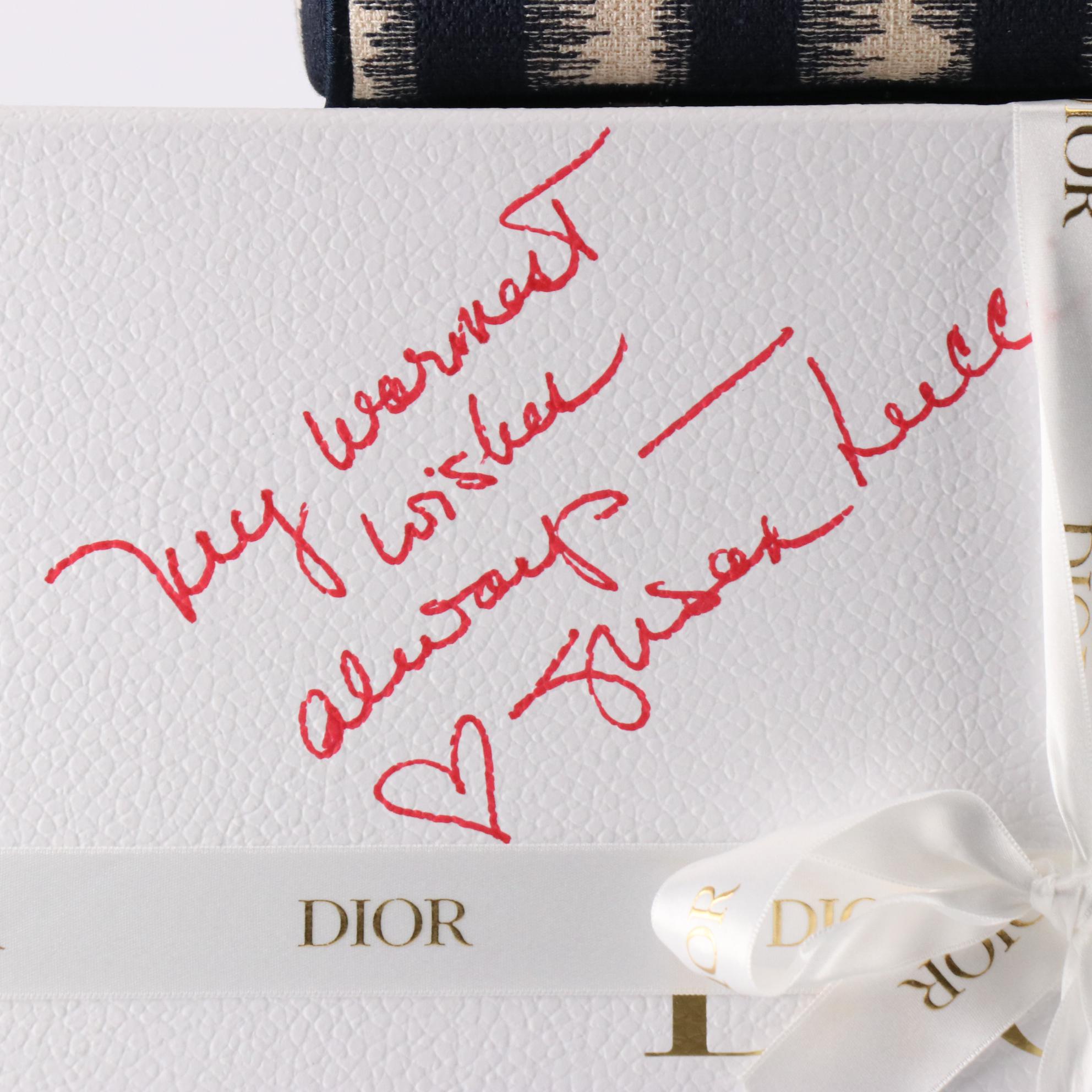 Christian Dior Lady Dior Medium Bag in D-Stripes Embroidery with Box/Gift Bag