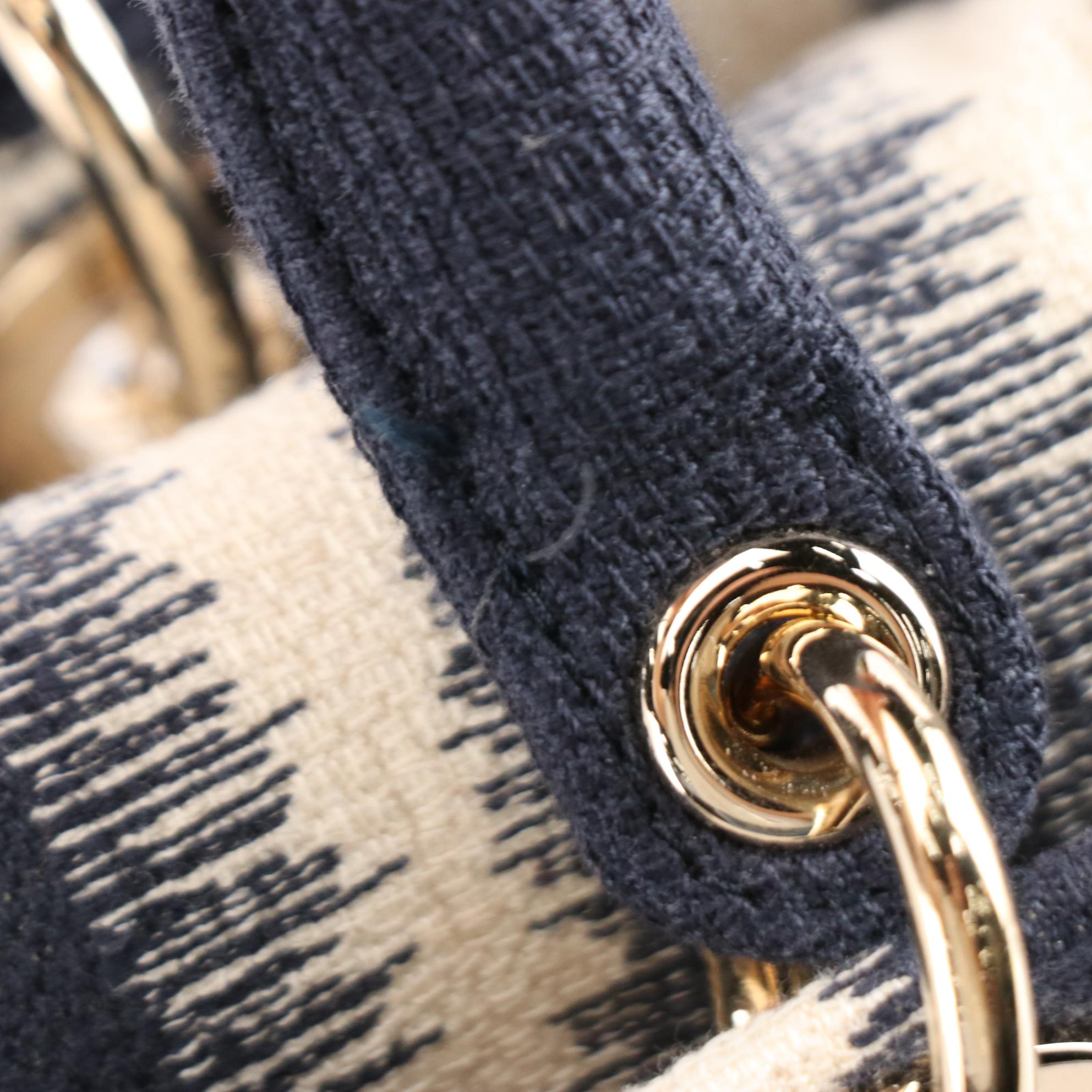 Christian Dior Lady Dior Medium Bag in D-Stripes Embroidery with Box/Gift Bag