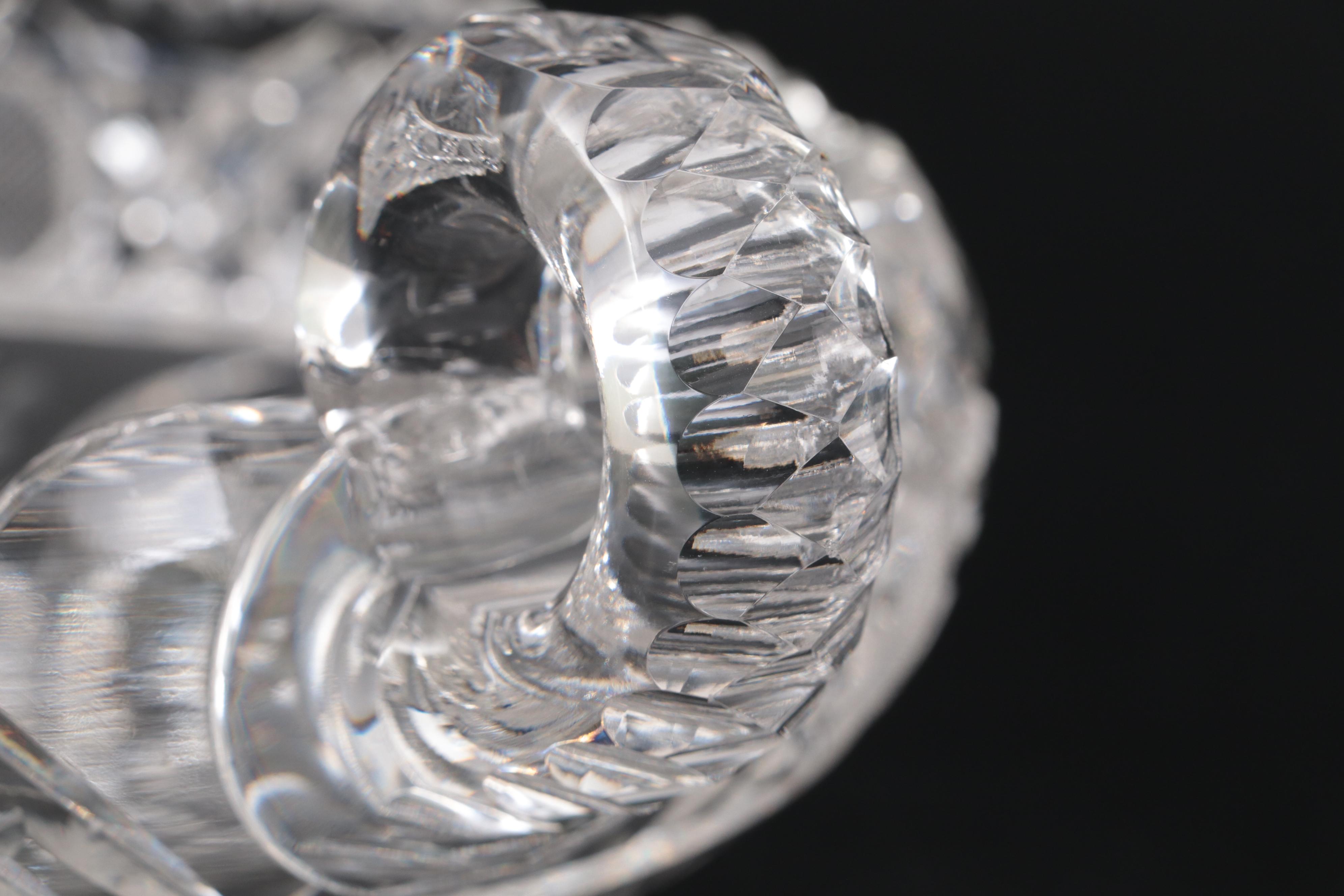 American Brilliant Cut Glass Harvard Rim and Foliate Pattern Double Handled Dish