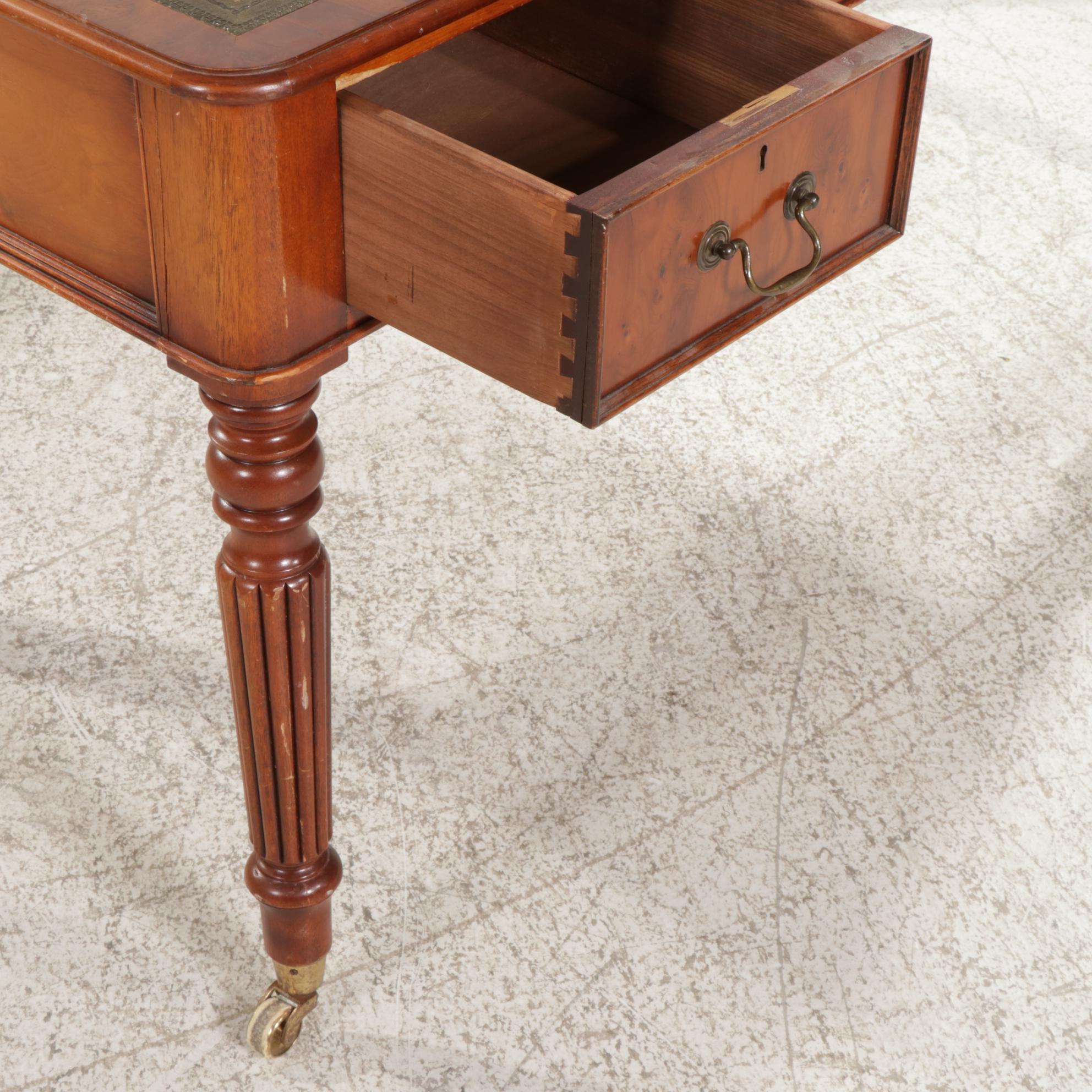 George IV Style Yew Burl Veneer and Leather Top Partner's Desk