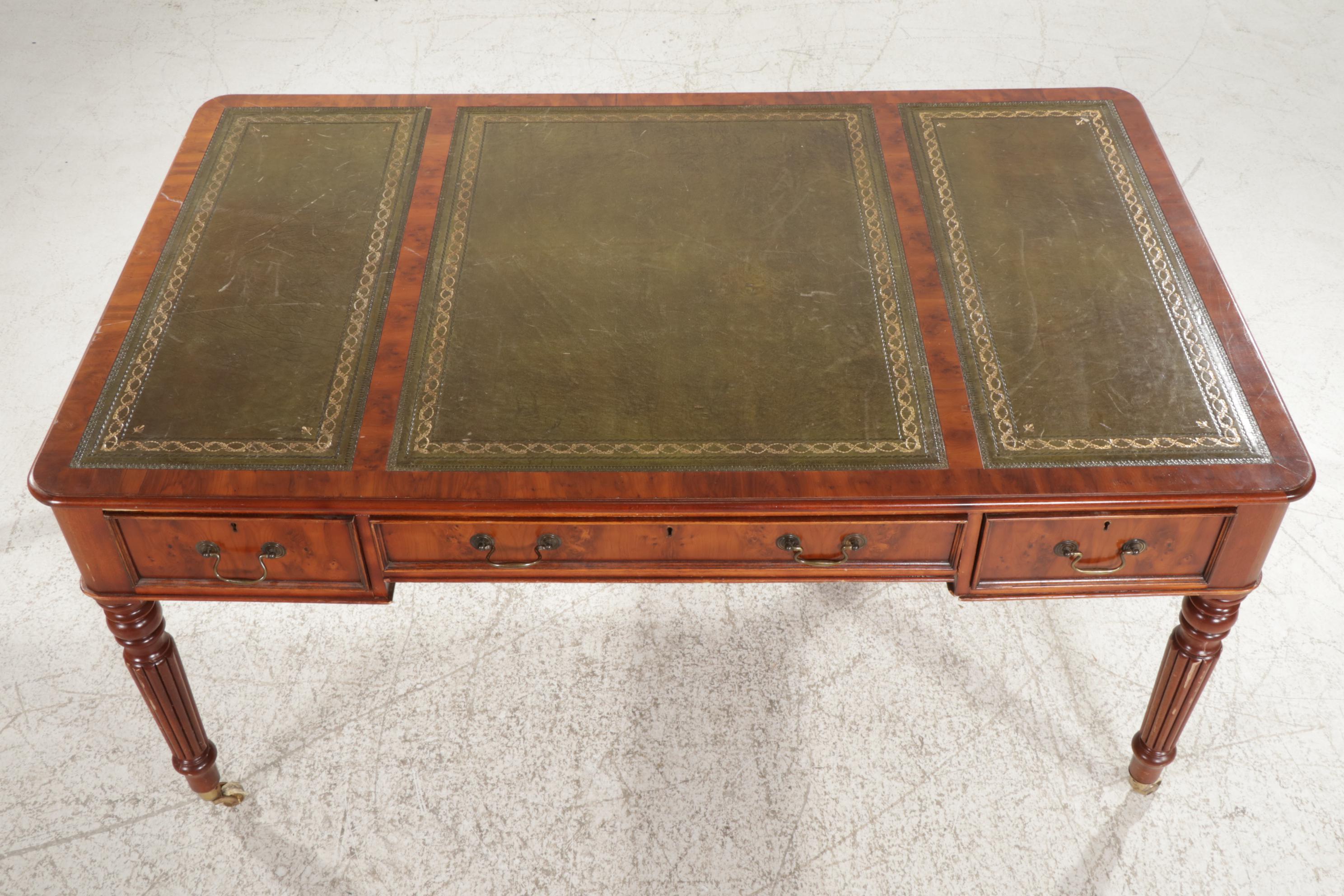 George IV Style Yew Burl Veneer and Leather Top Partner's Desk