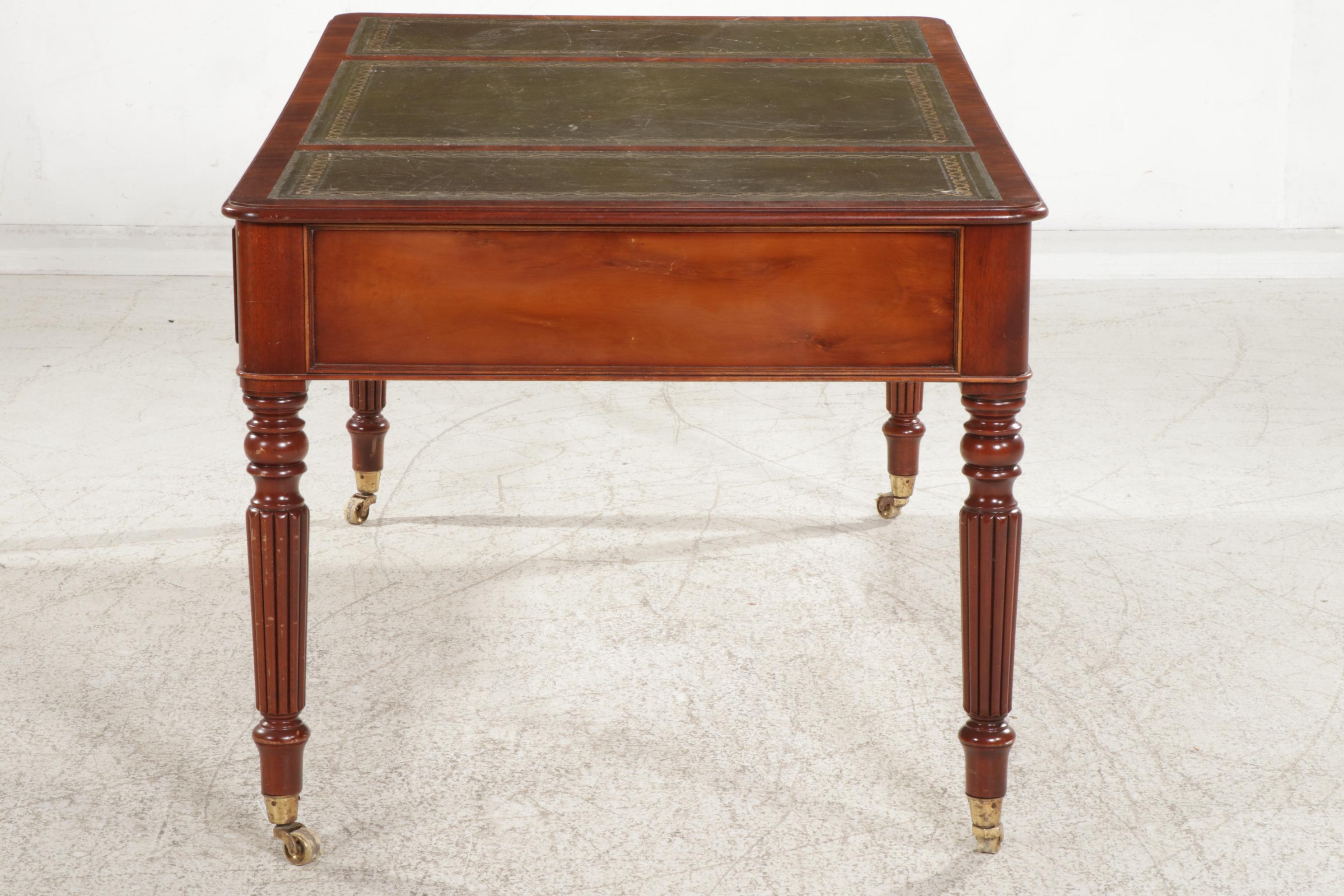 George IV Style Yew Burl Veneer and Leather Top Partner's Desk