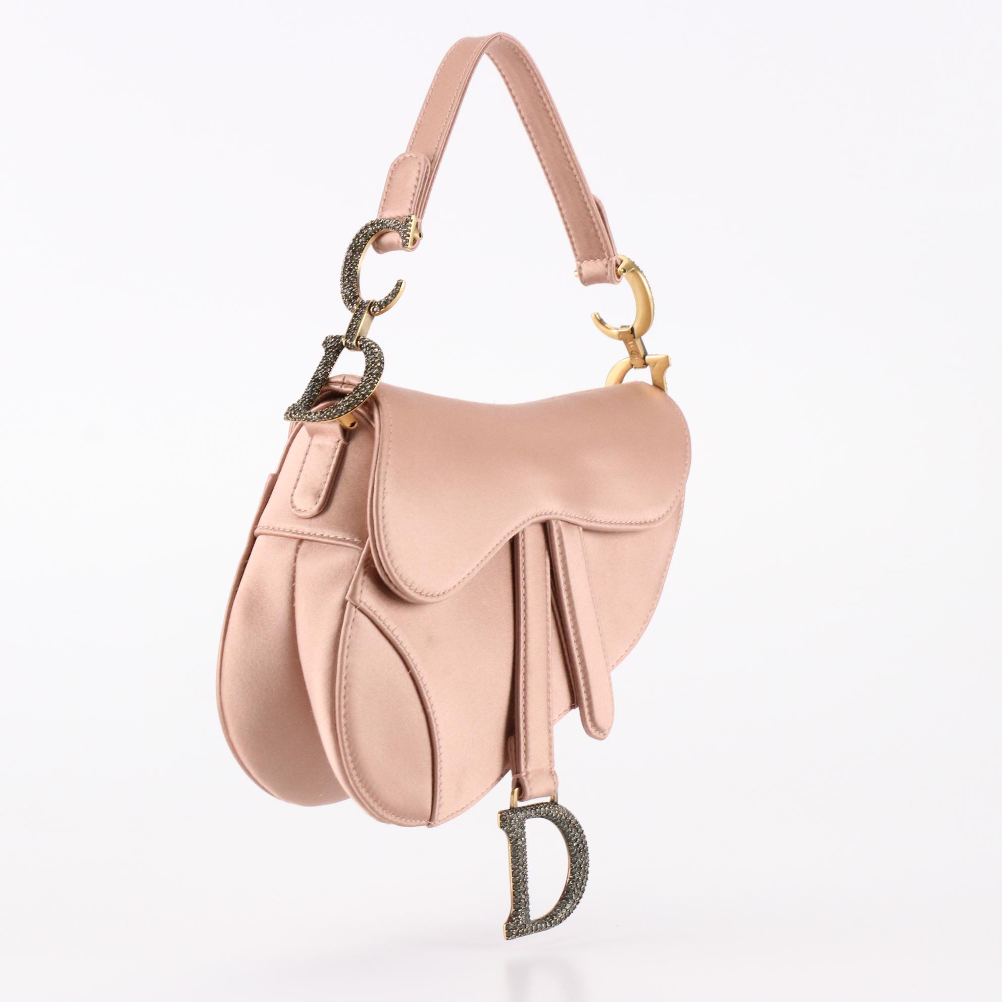 Christian Dior Mini Saddle Handbag in Pink Satin with Box