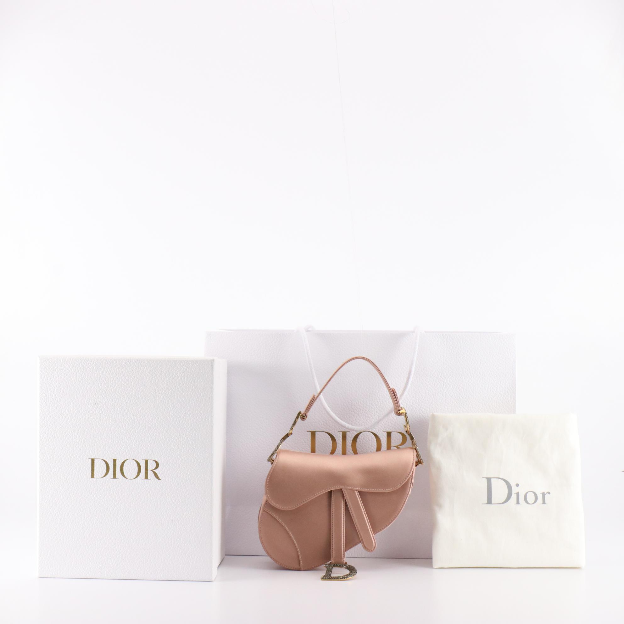 Christian Dior Mini Saddle Handbag in Pink Satin with Box