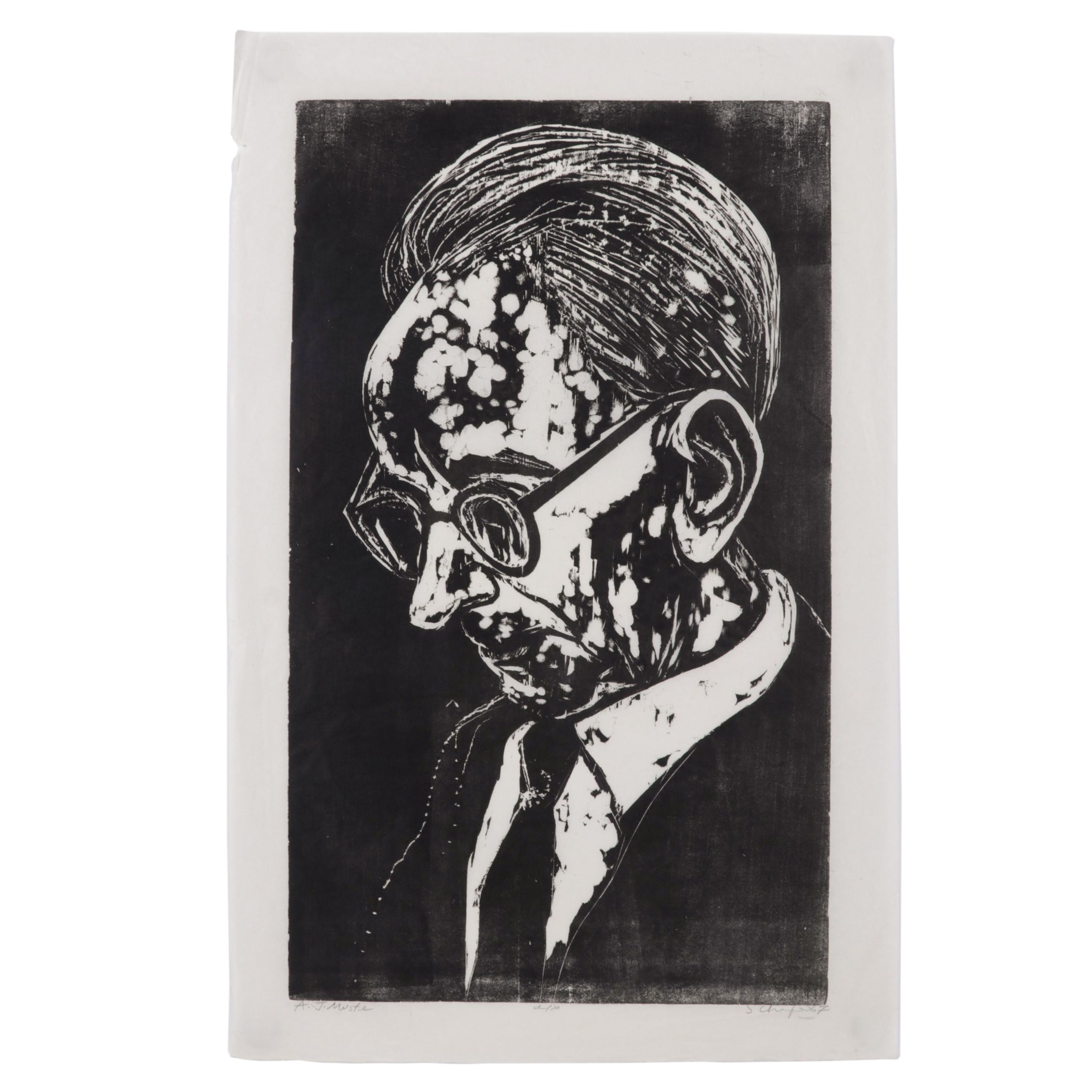 Sidney Chafetz Woodcut "A. J. Muste," 1967