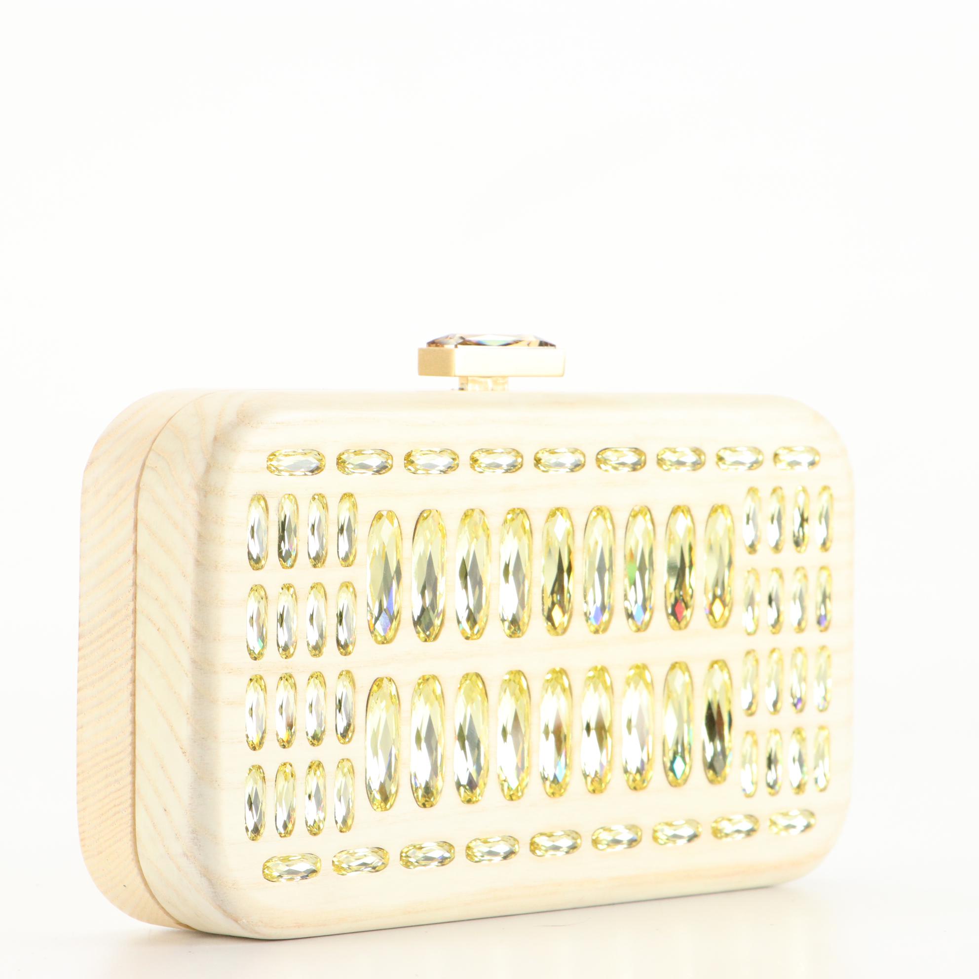 Devi Kroell Wooden Clutch with Crystal Embellishment