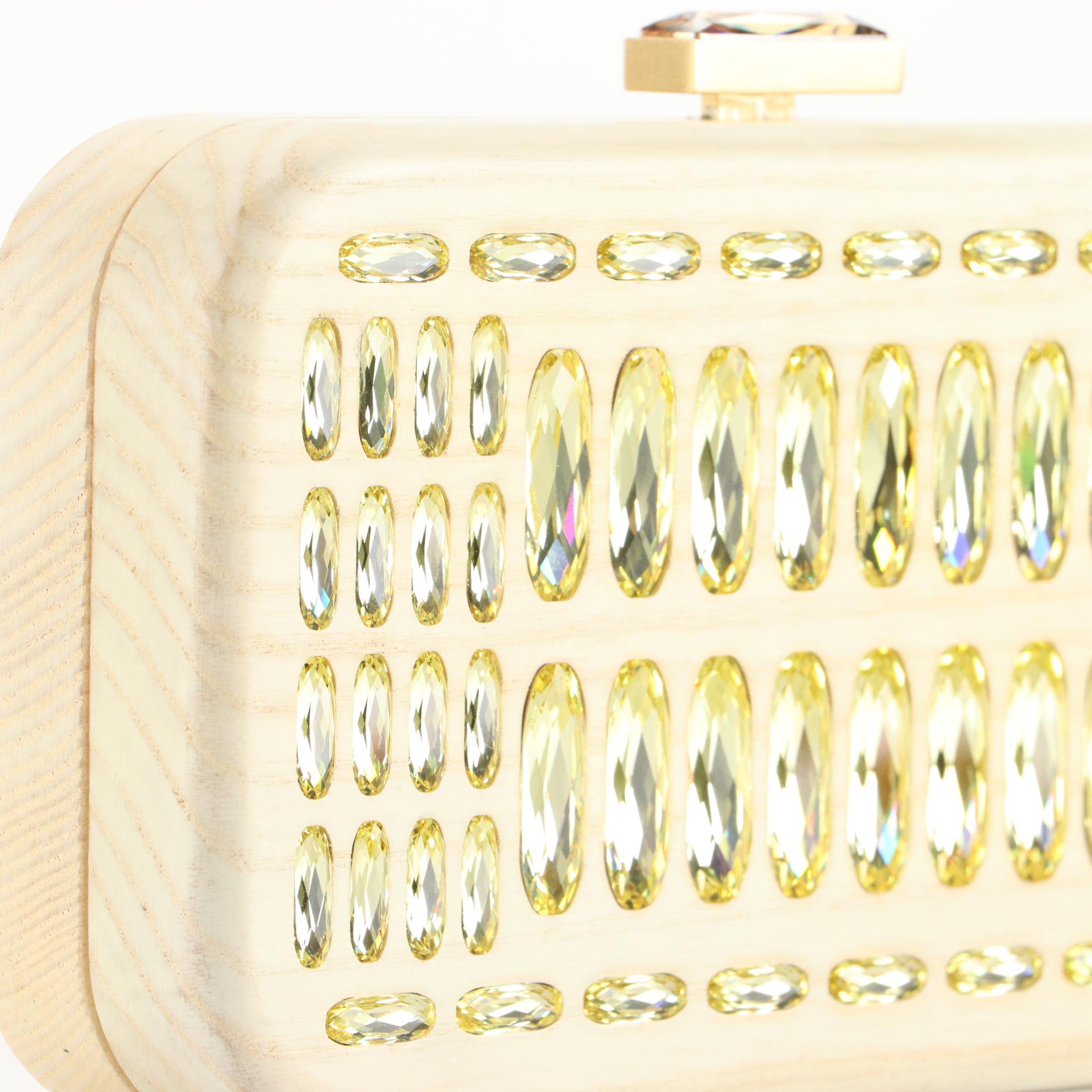 Devi Kroell Wooden Clutch with Crystal Embellishment