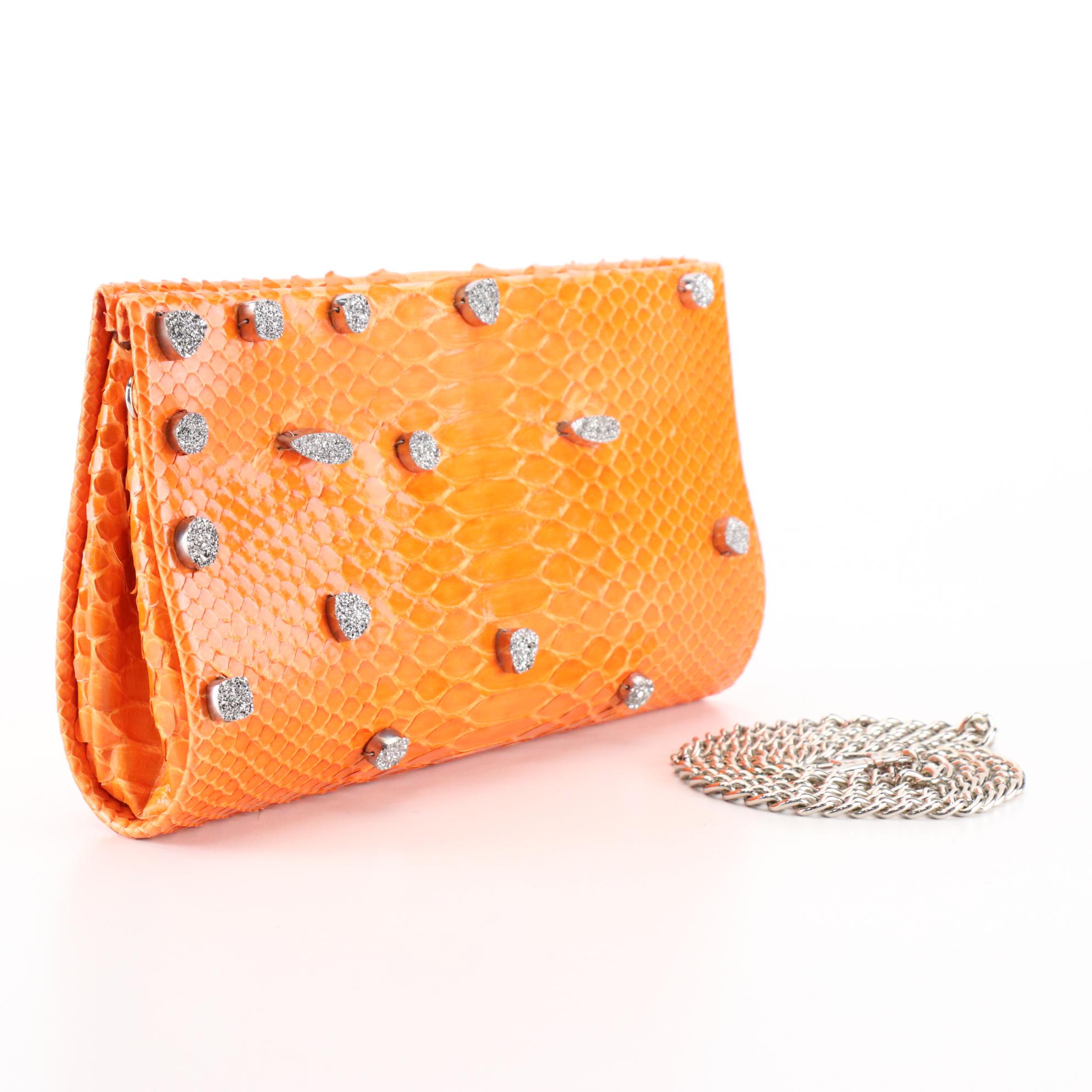 Paige Gamble Drusy Embellished Python Clutch with Detachable Shoulder Strap