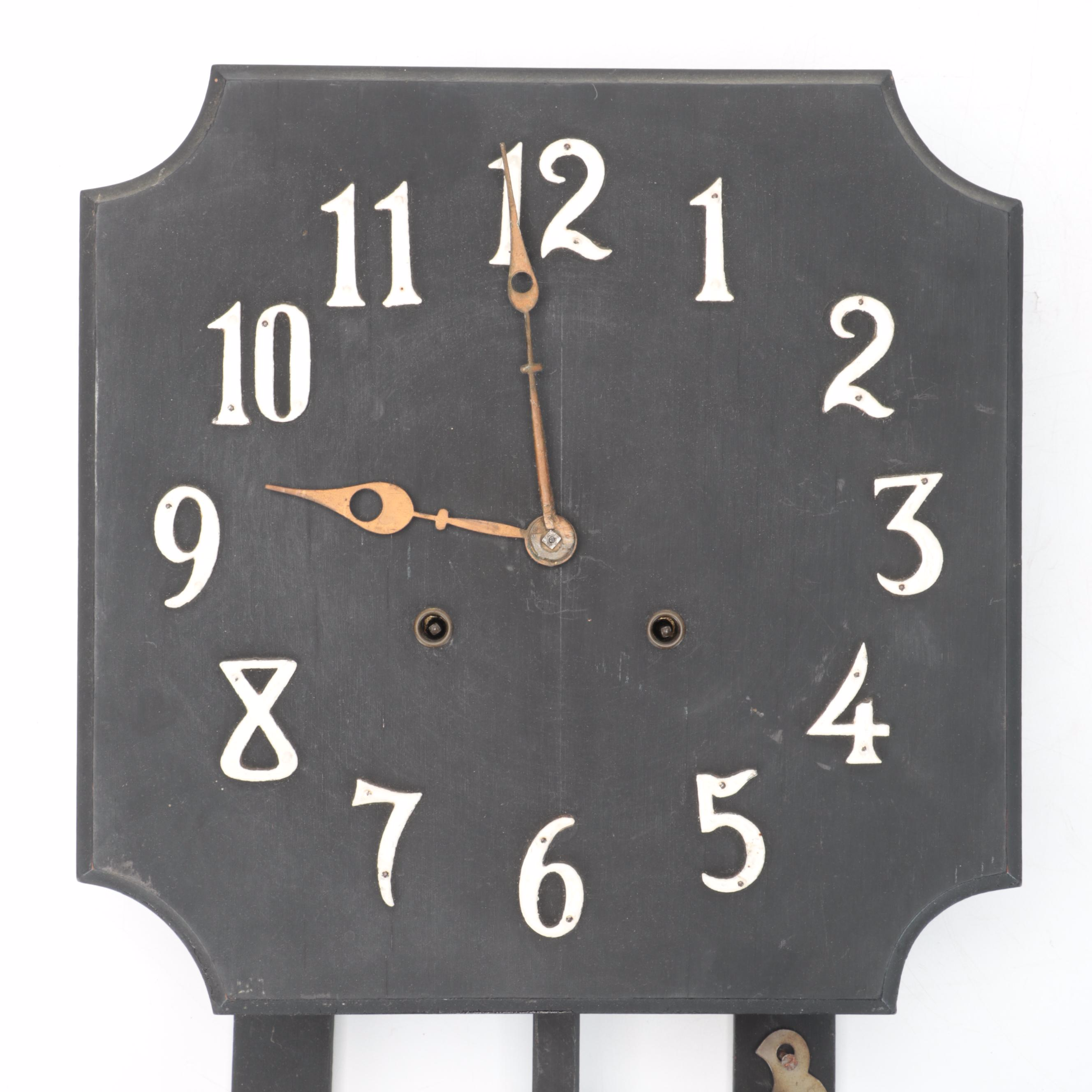 Black Painted Wood Pendulum Wall Clock, Mid to Late 20th Century