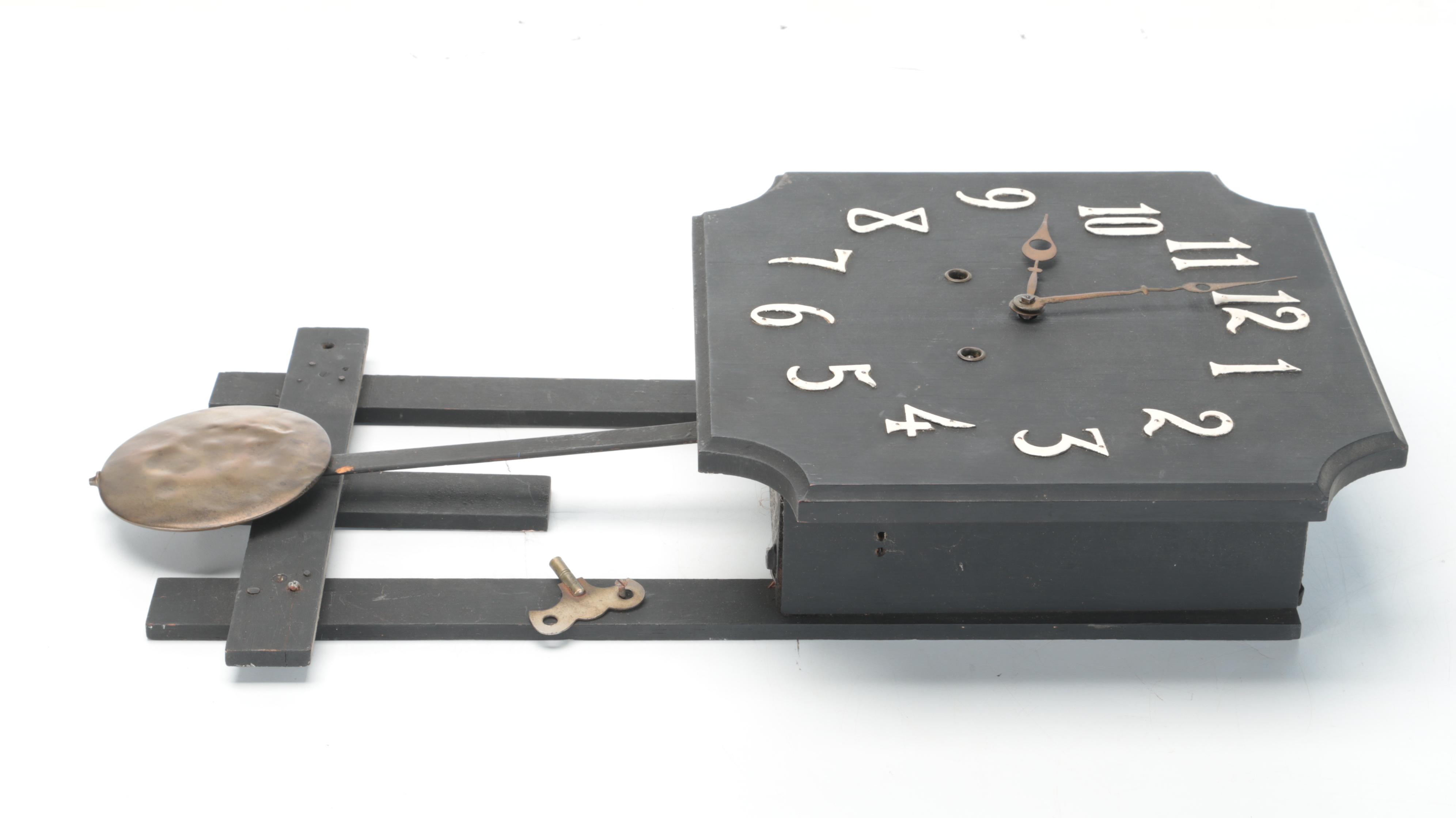 Black Painted Wood Pendulum Wall Clock, Mid to Late 20th Century
