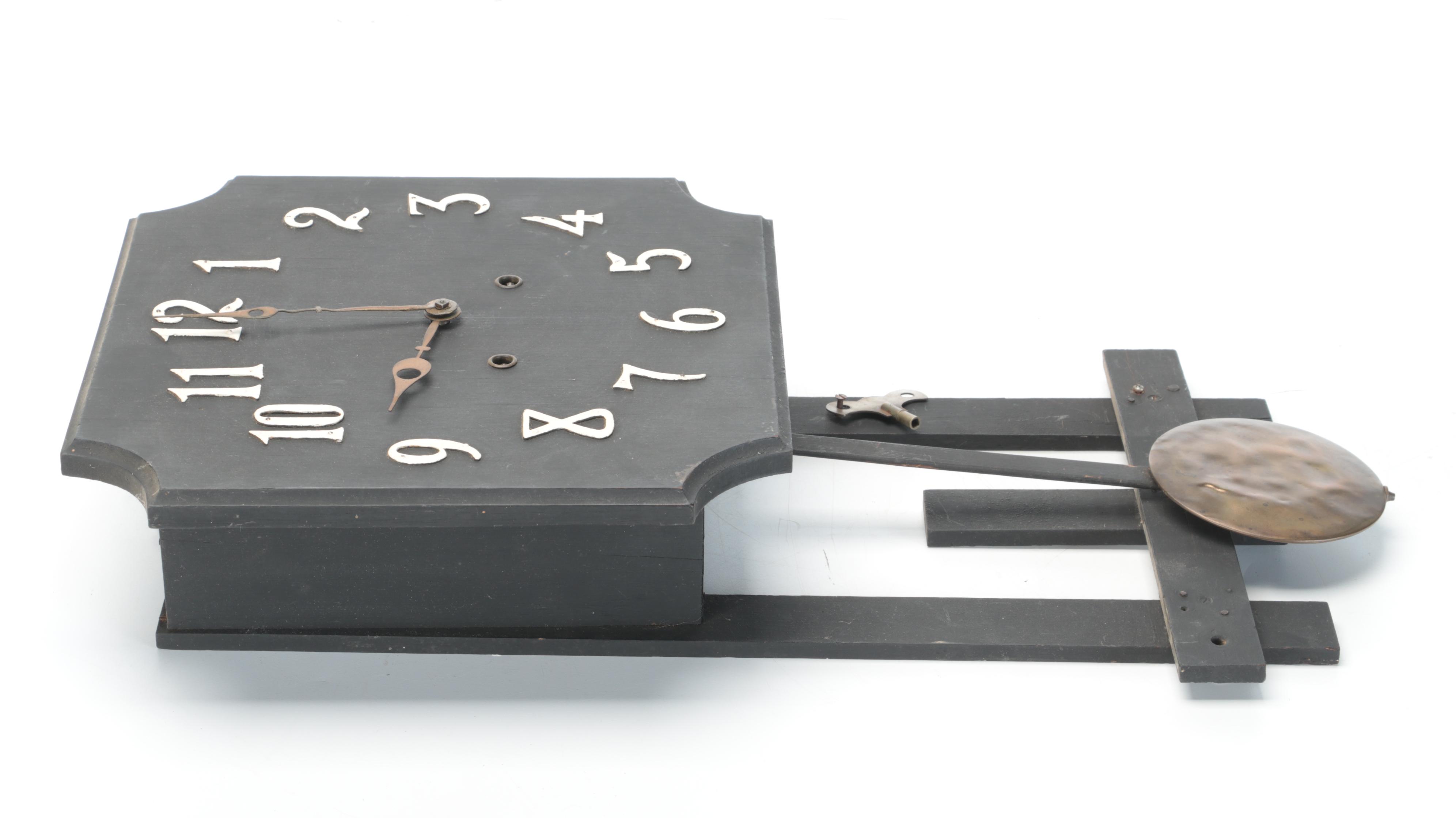 Black Painted Wood Pendulum Wall Clock, Mid to Late 20th Century