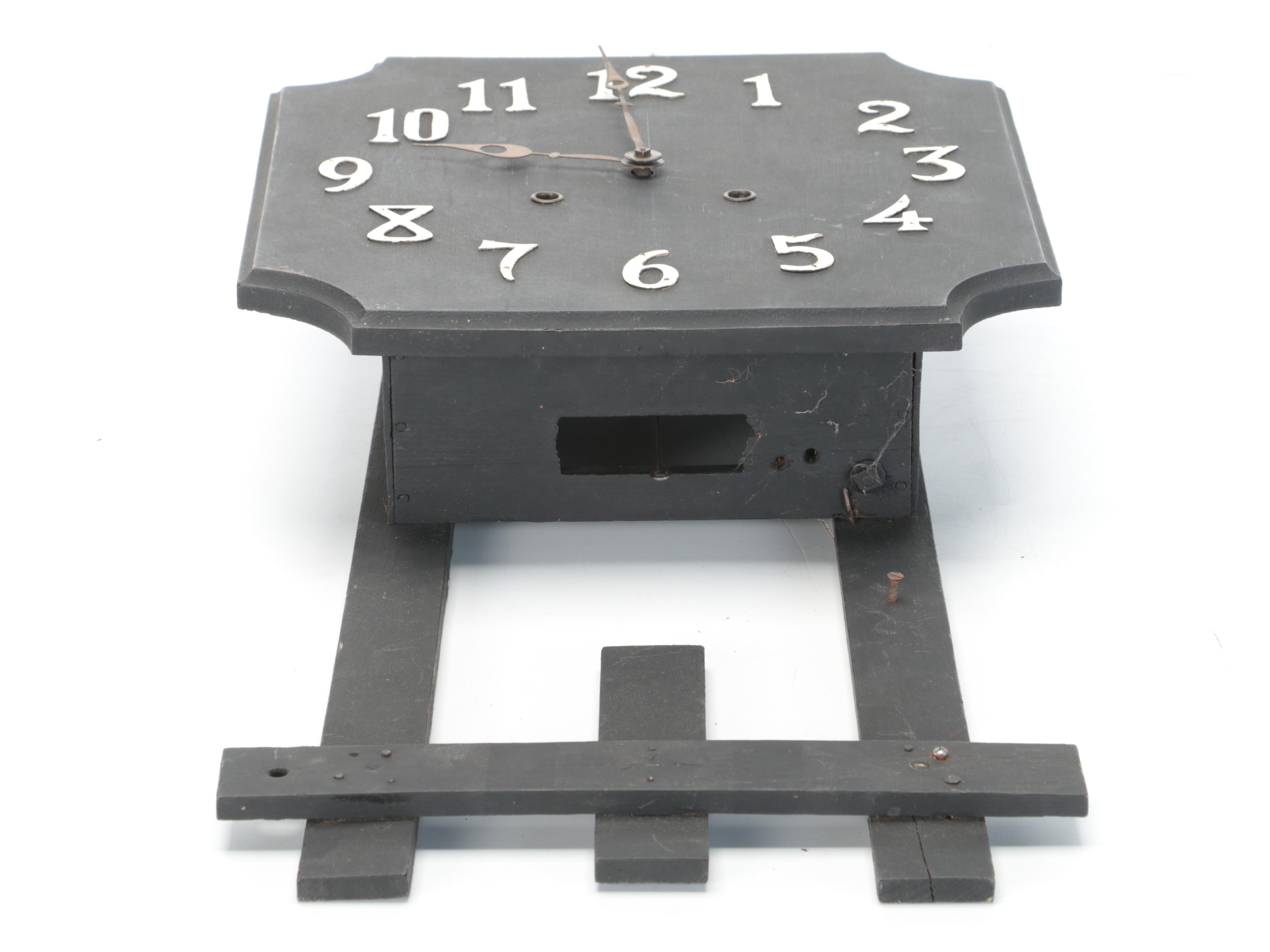 Black Painted Wood Pendulum Wall Clock, Mid to Late 20th Century