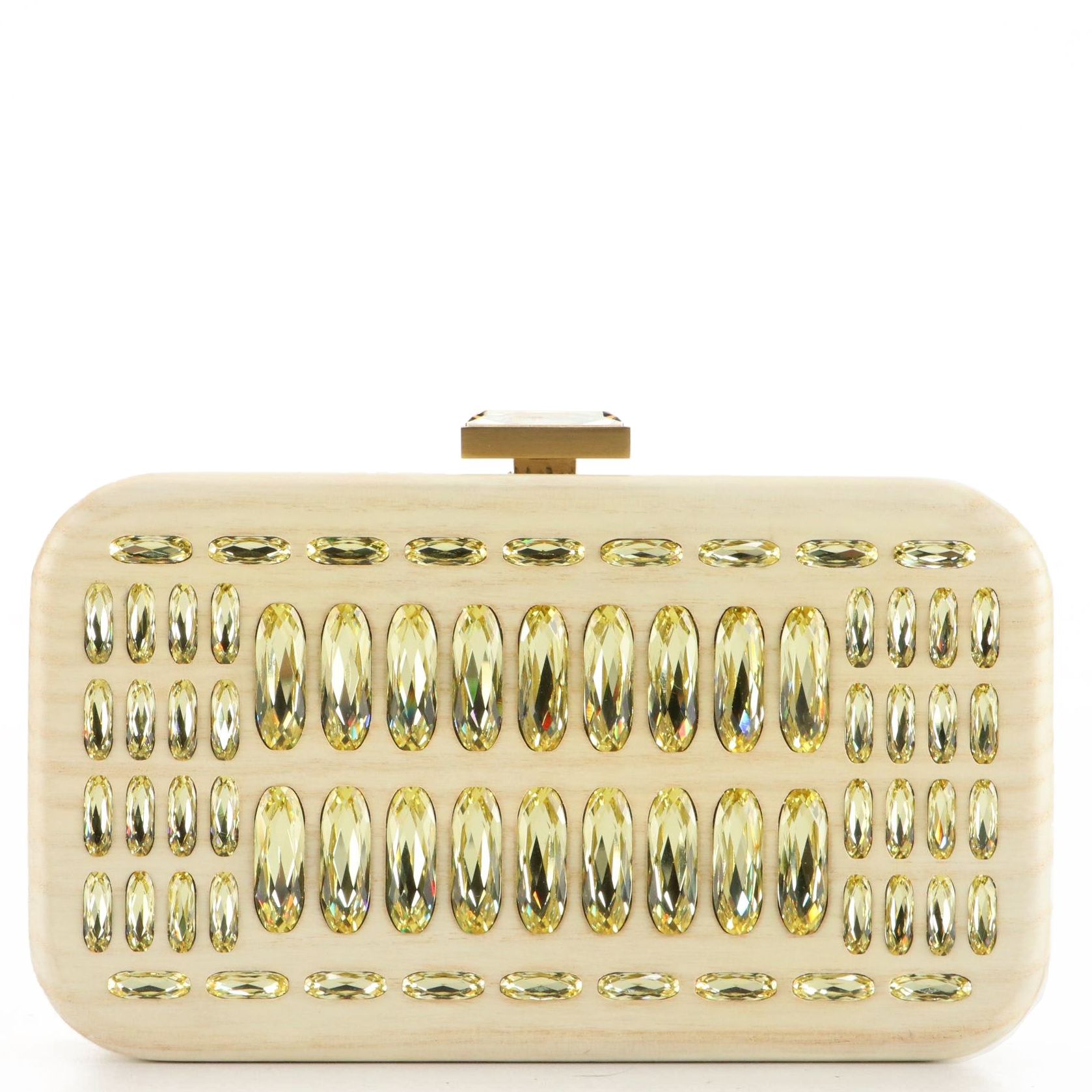 Devi Kroell Wooden Clutch with Crystal Embellishment