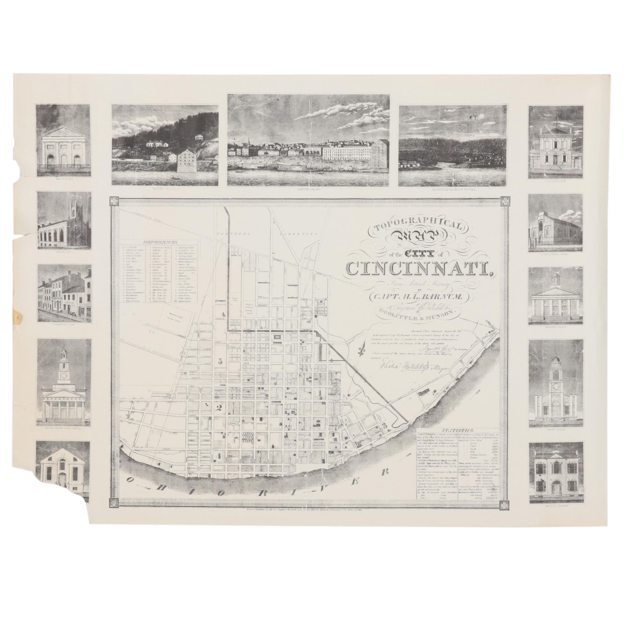 Lithograph Reproduction "Topographical Map of the City of Cincinnati"