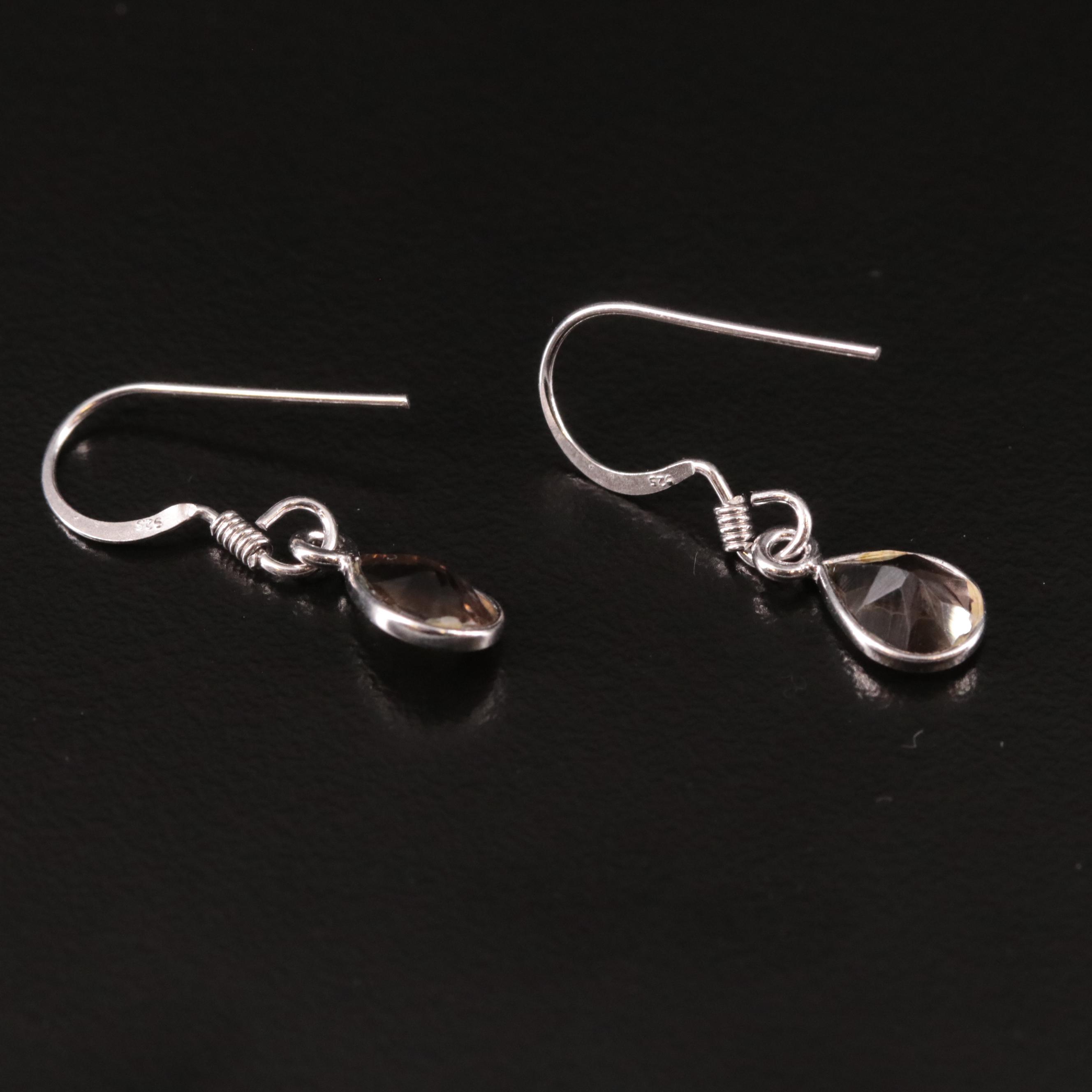 Sterling Mini Smoky Quartz Drop Earrings