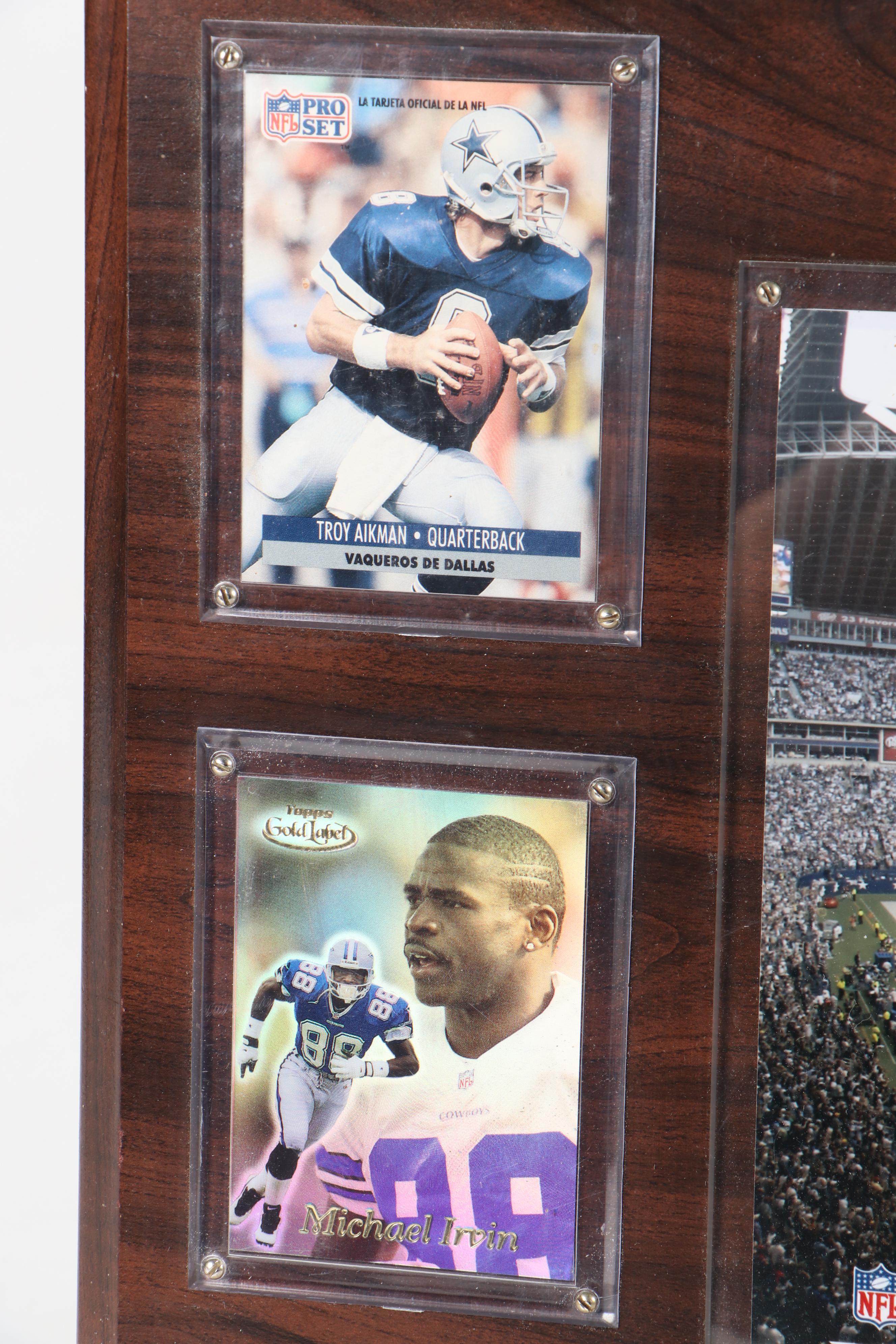Score and Other Dallas Cowboys Football Cards on Wooden Super Bowl Displays