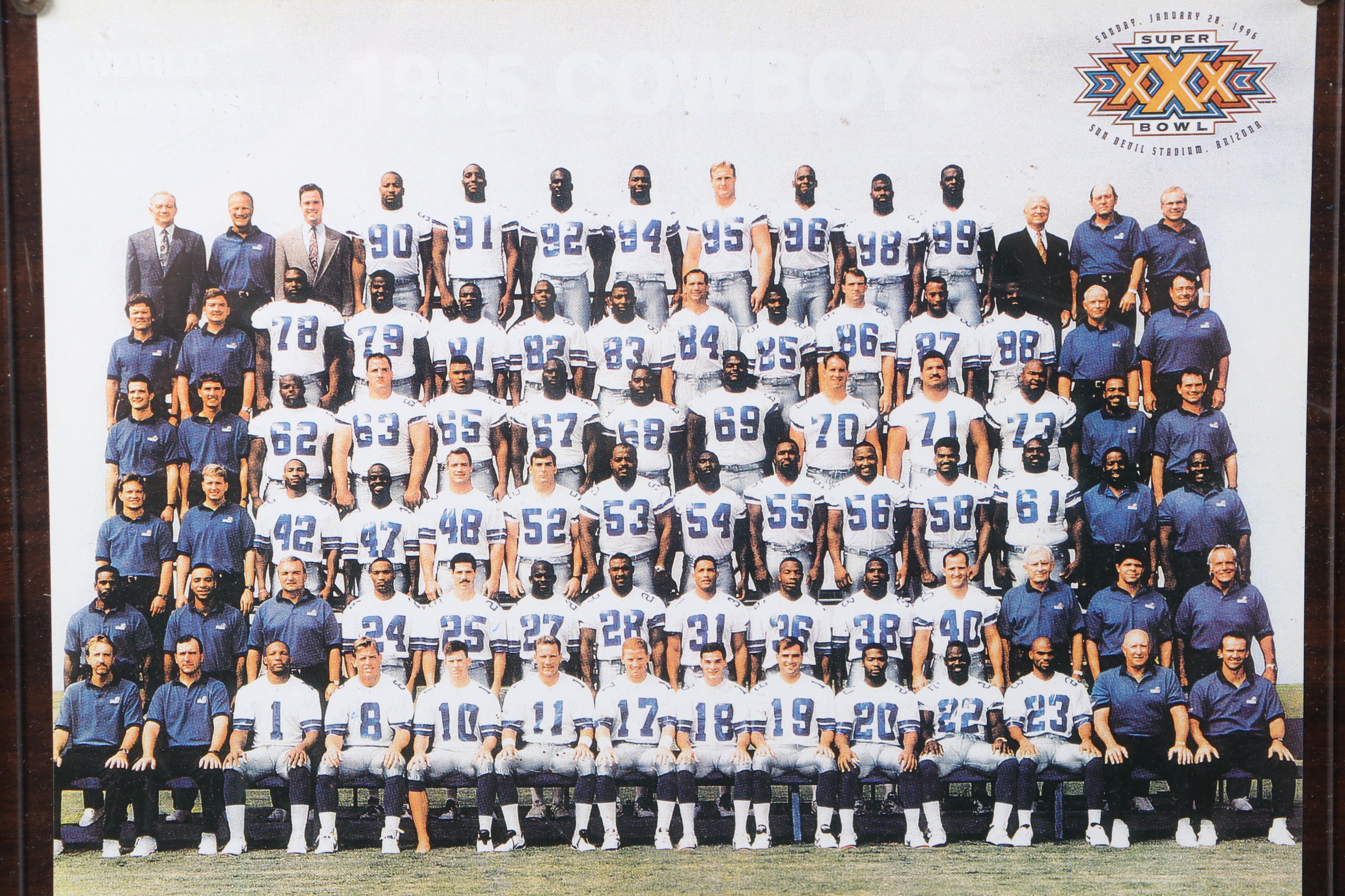 Score and Other Dallas Cowboys Football Cards on Wooden Super Bowl Displays