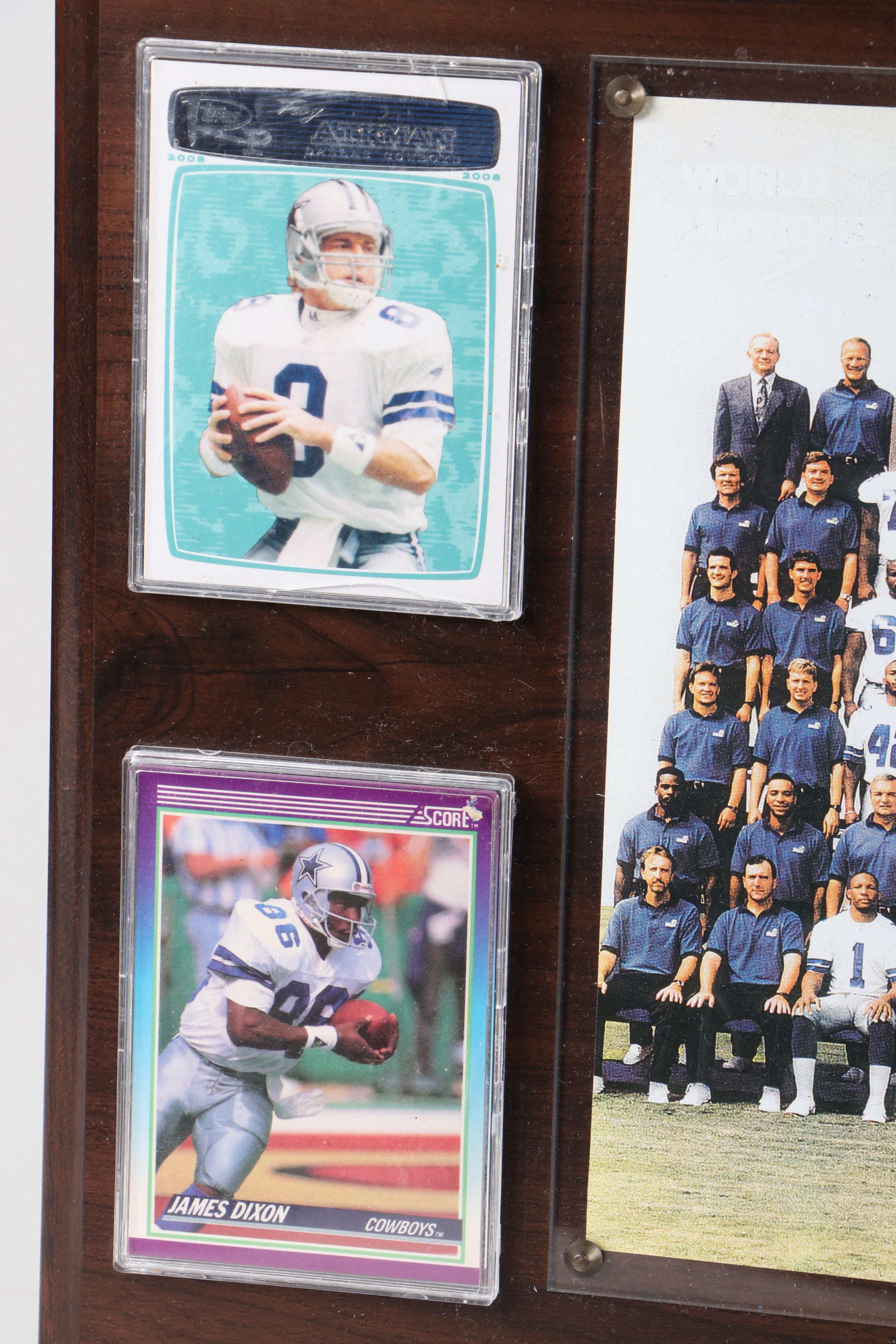 Score and Other Dallas Cowboys Football Cards on Wooden Super Bowl Displays