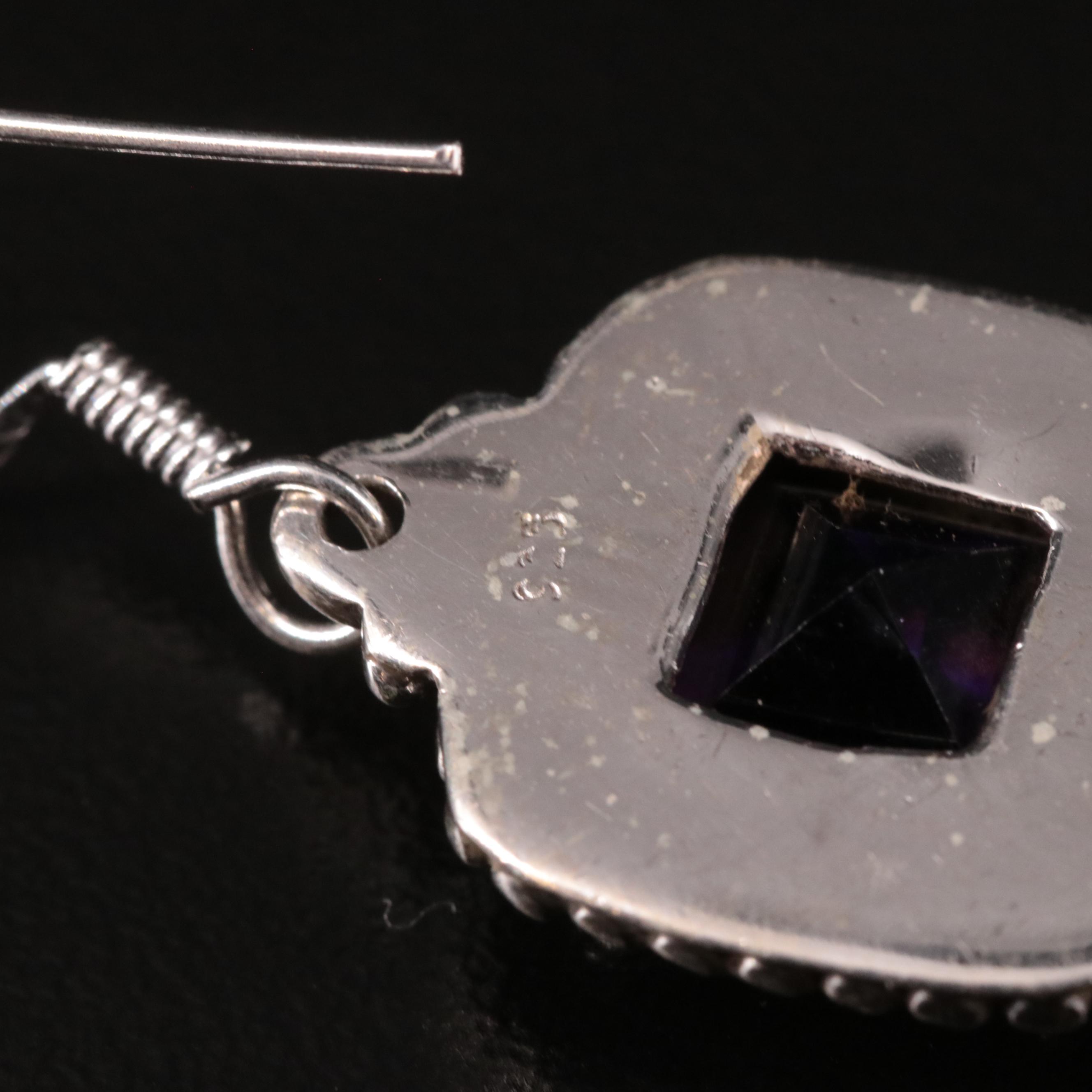 Sterling Amethyst Drop Earrings with Milgrain Accents