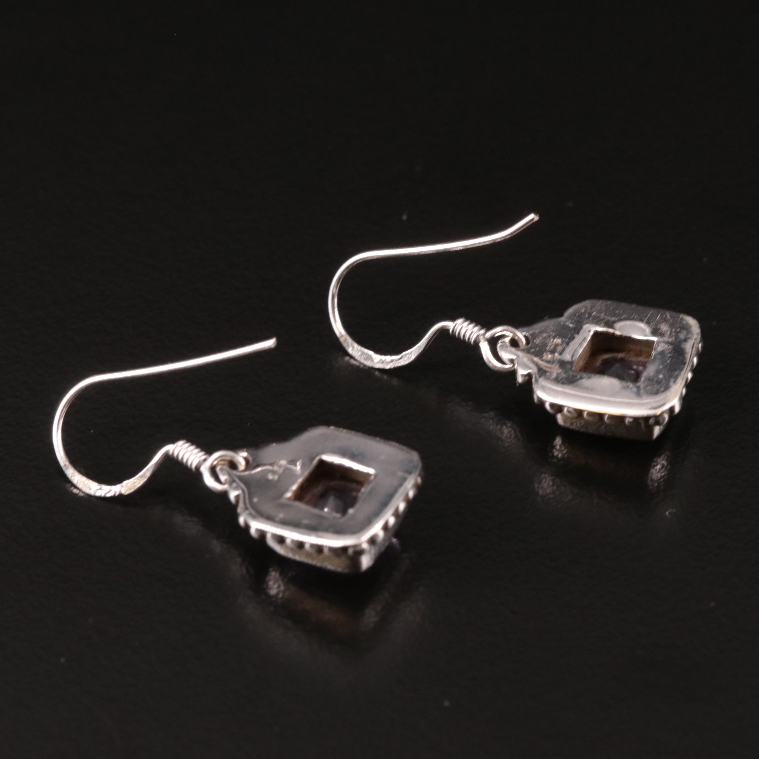 Sterling Amethyst Drop Earrings with Milgrain Accents