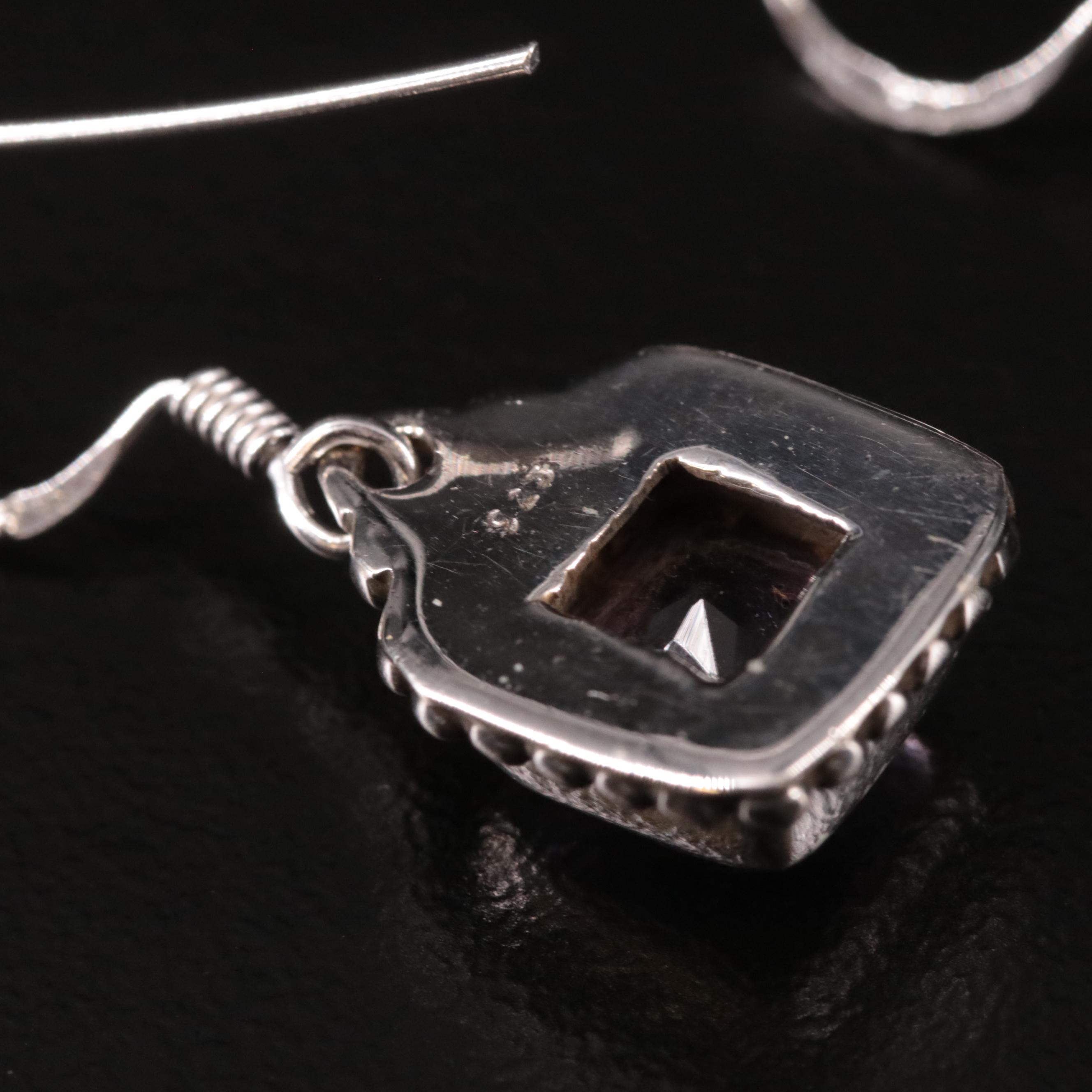 Sterling Amethyst Drop Earrings with Milgrain Accents