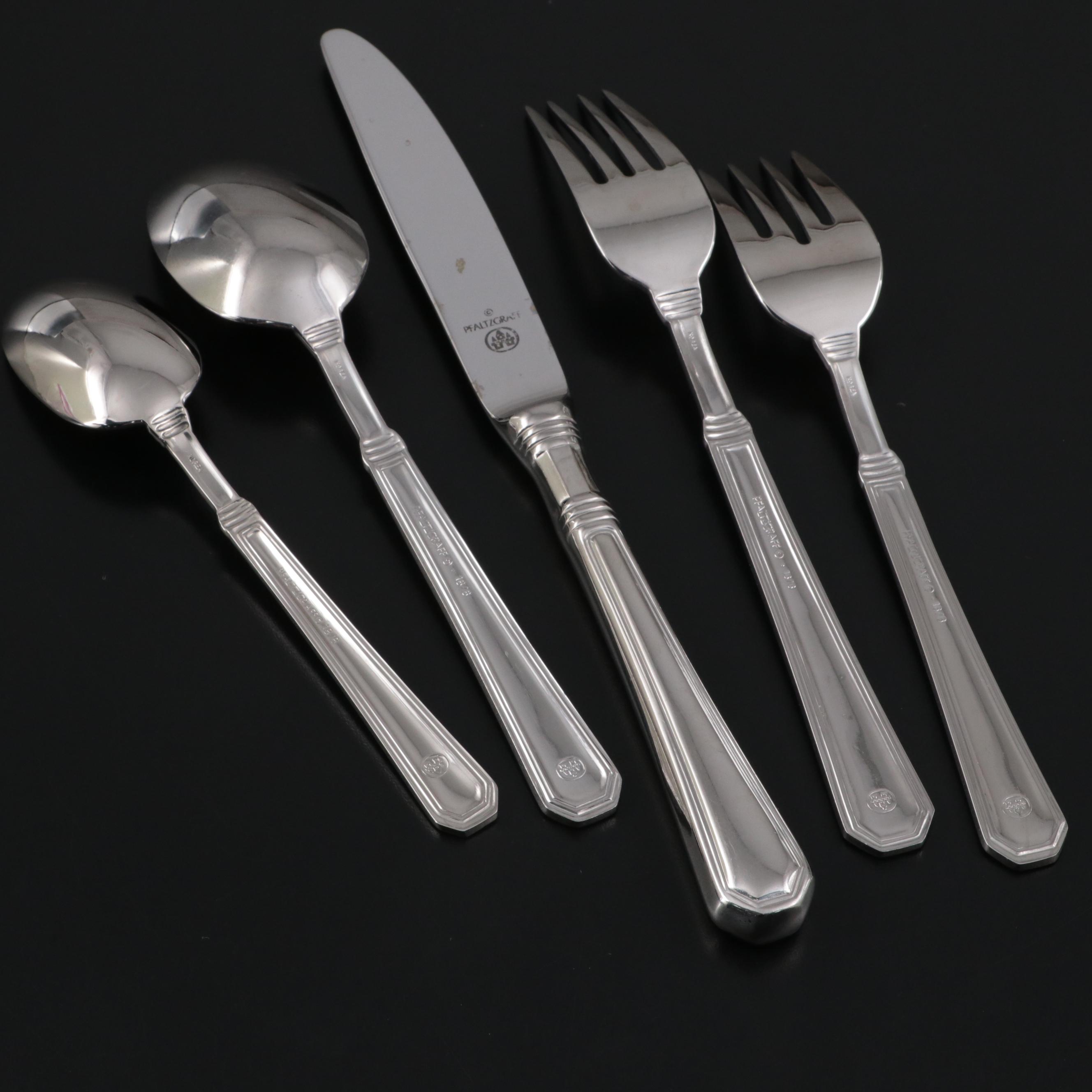 Pfaltzgraff "Providence" Stainless Steel Flatware with Teak Wood Serving Bowl