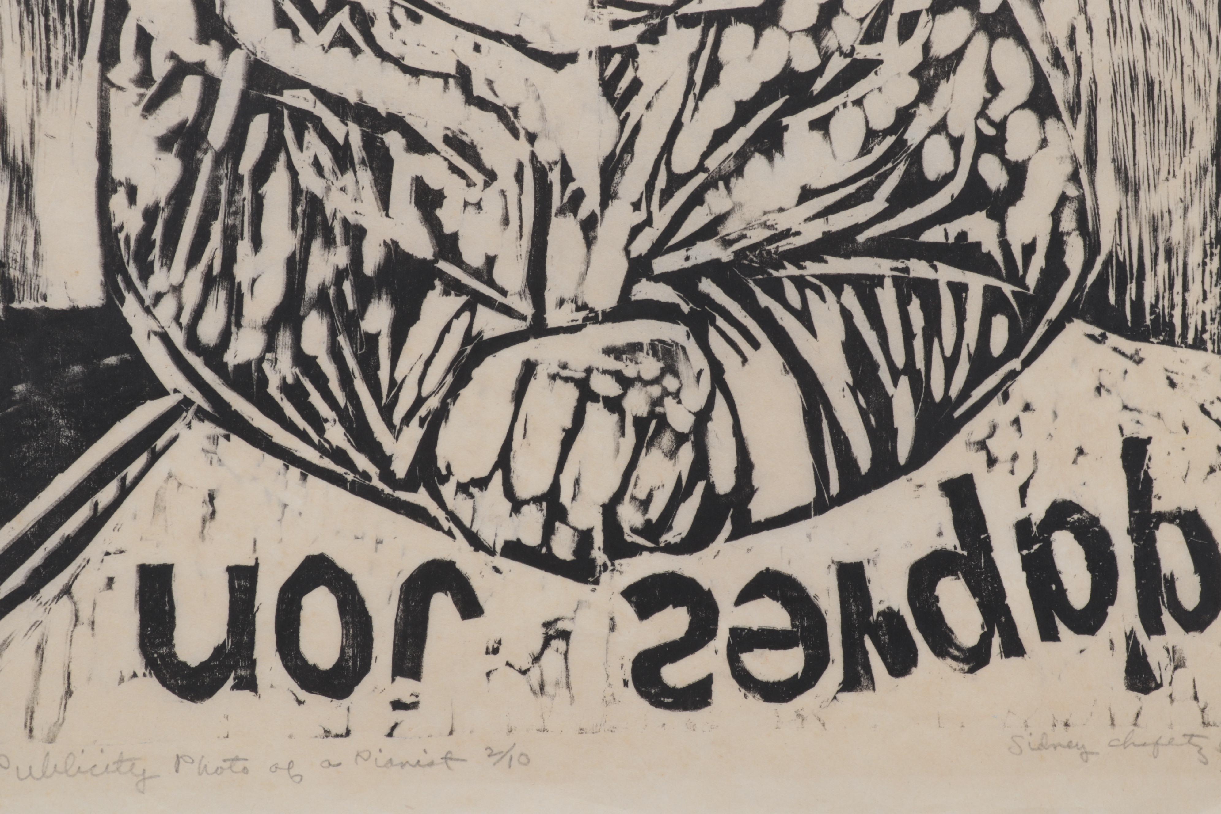 Sidney Chafetz Woodcut "Publicity Photo of a Pianist," 1955