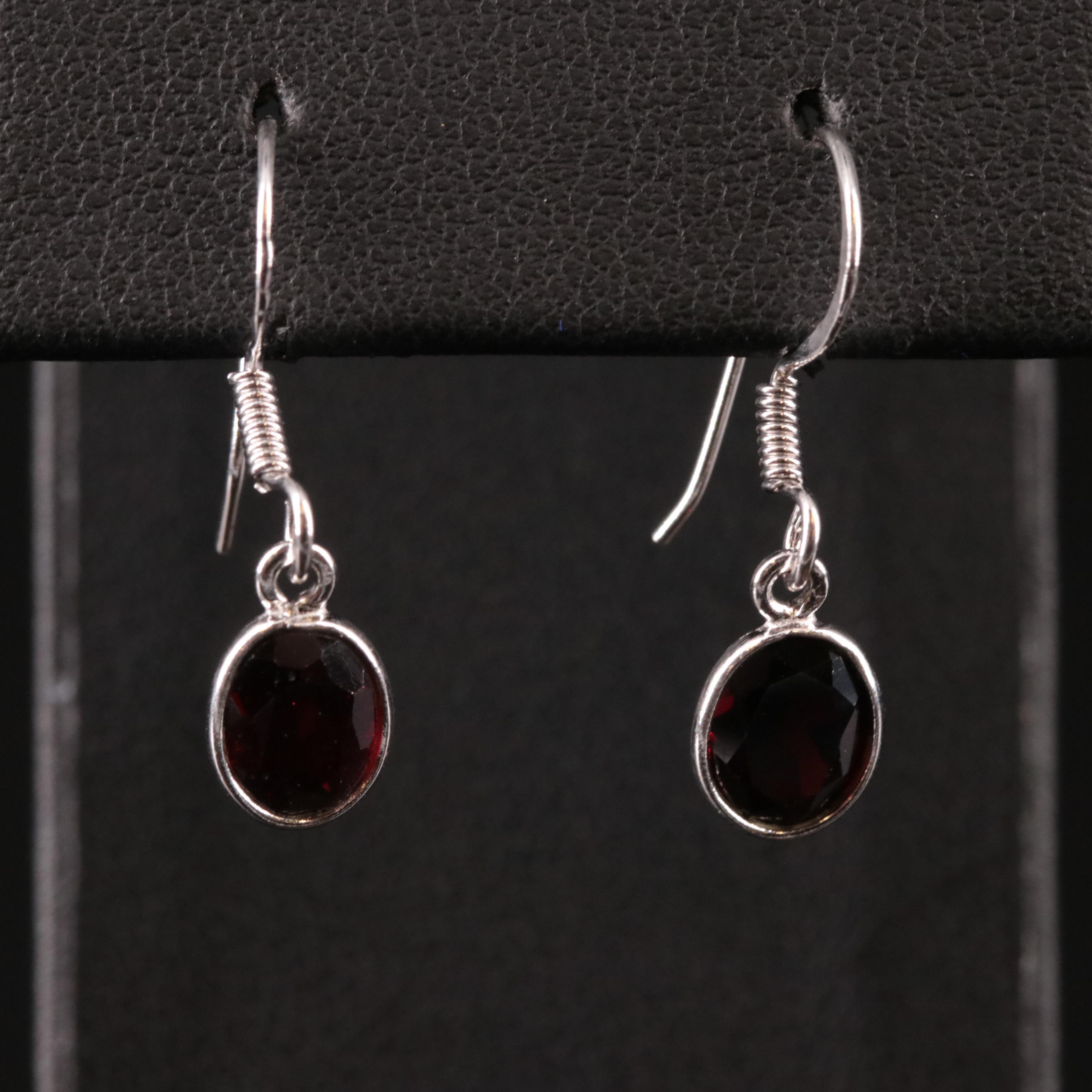 Sterling Garnet Drop Earrings