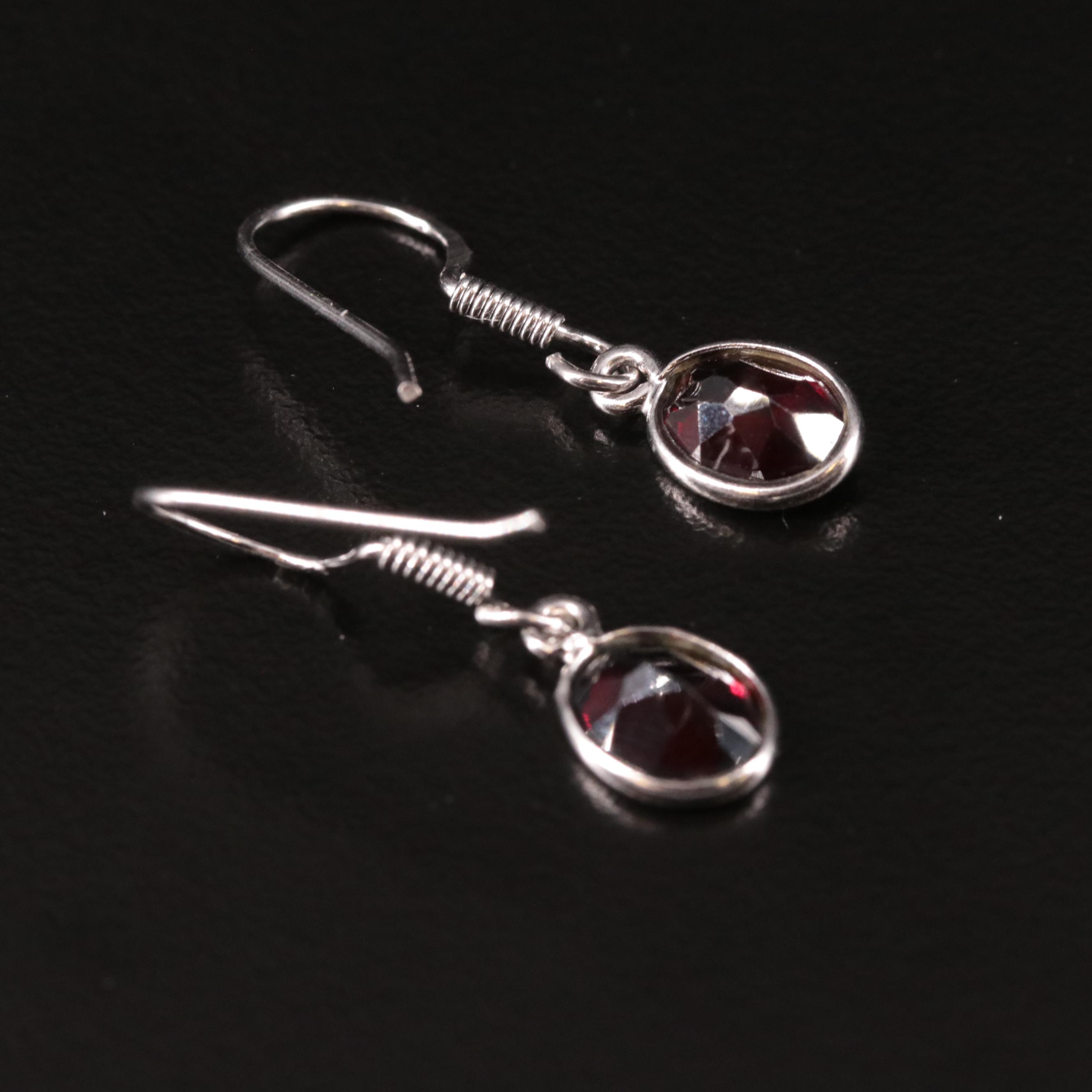 Sterling Garnet Drop Earrings