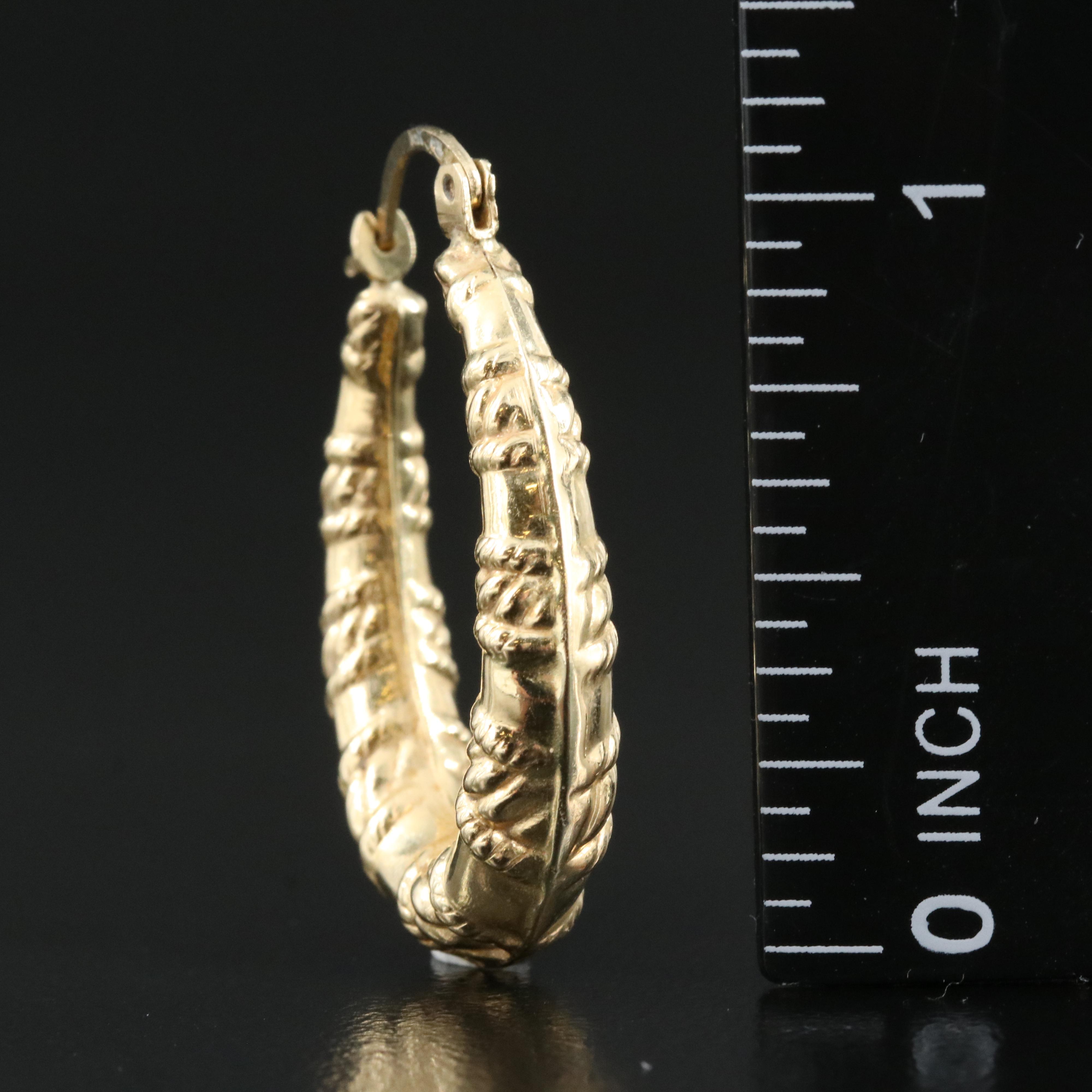 14K Textured Elongated Hoop Earrings