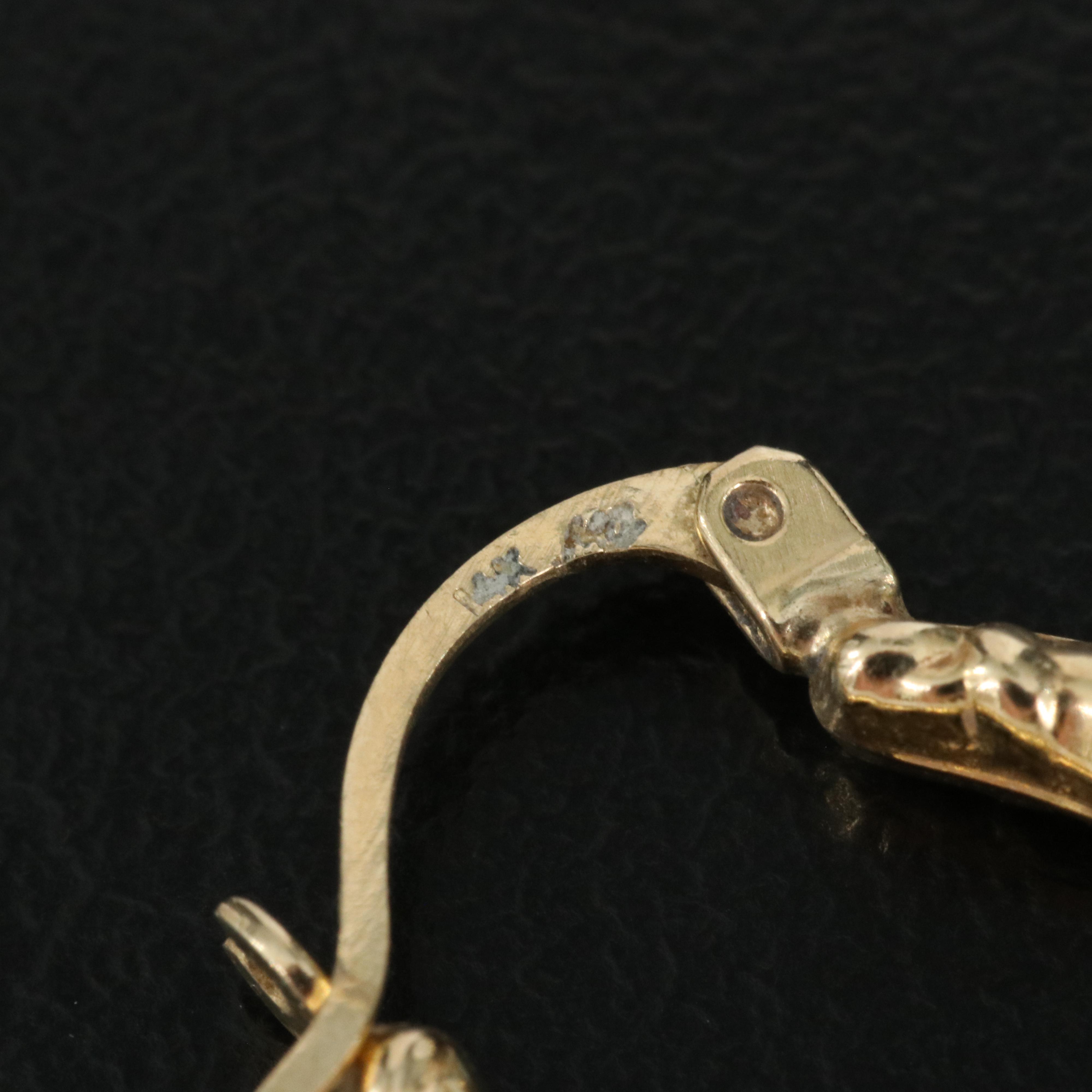 14K Textured Elongated Hoop Earrings