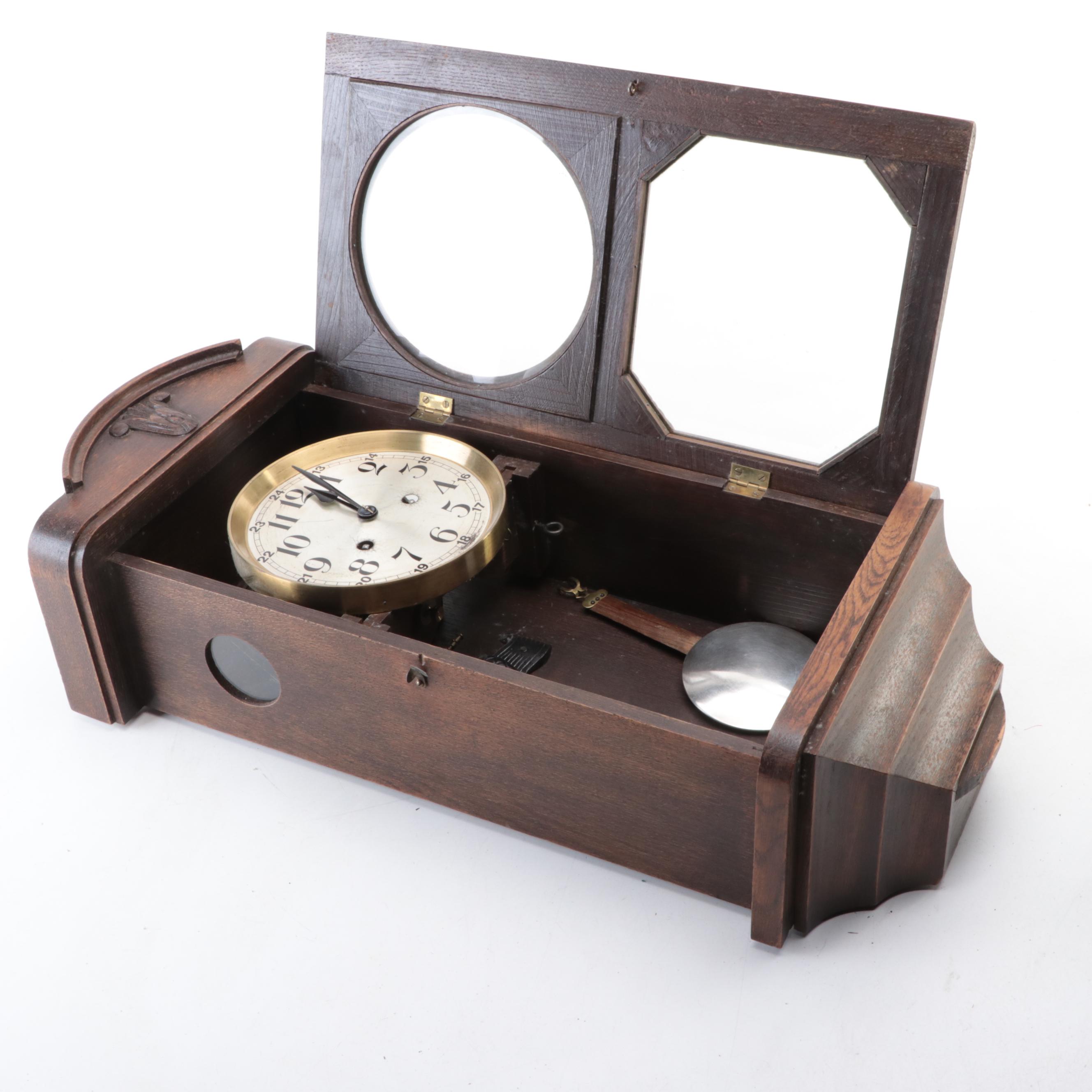 German Wooden Wall Clock, Early 20th Century