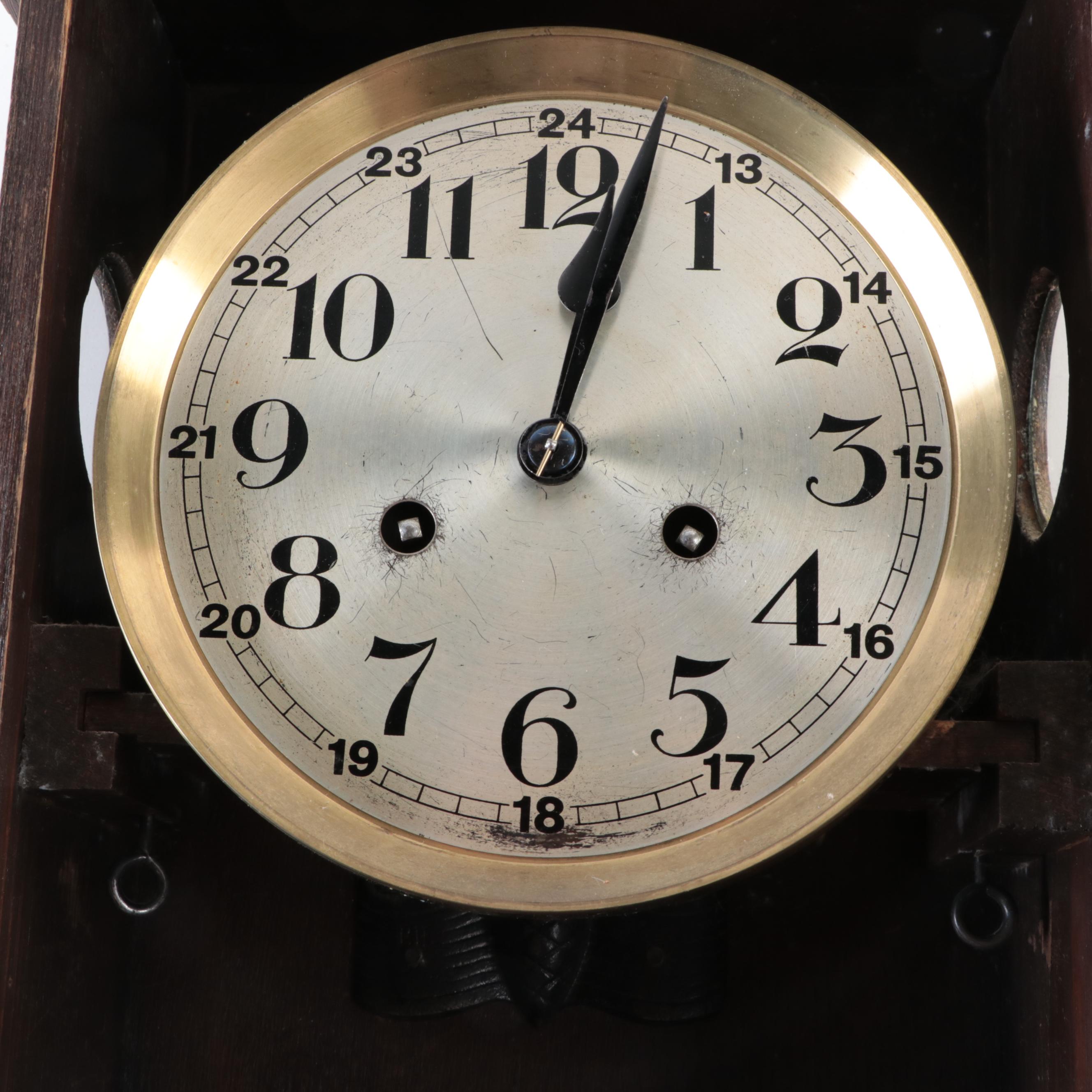 German Wooden Wall Clock, Early 20th Century