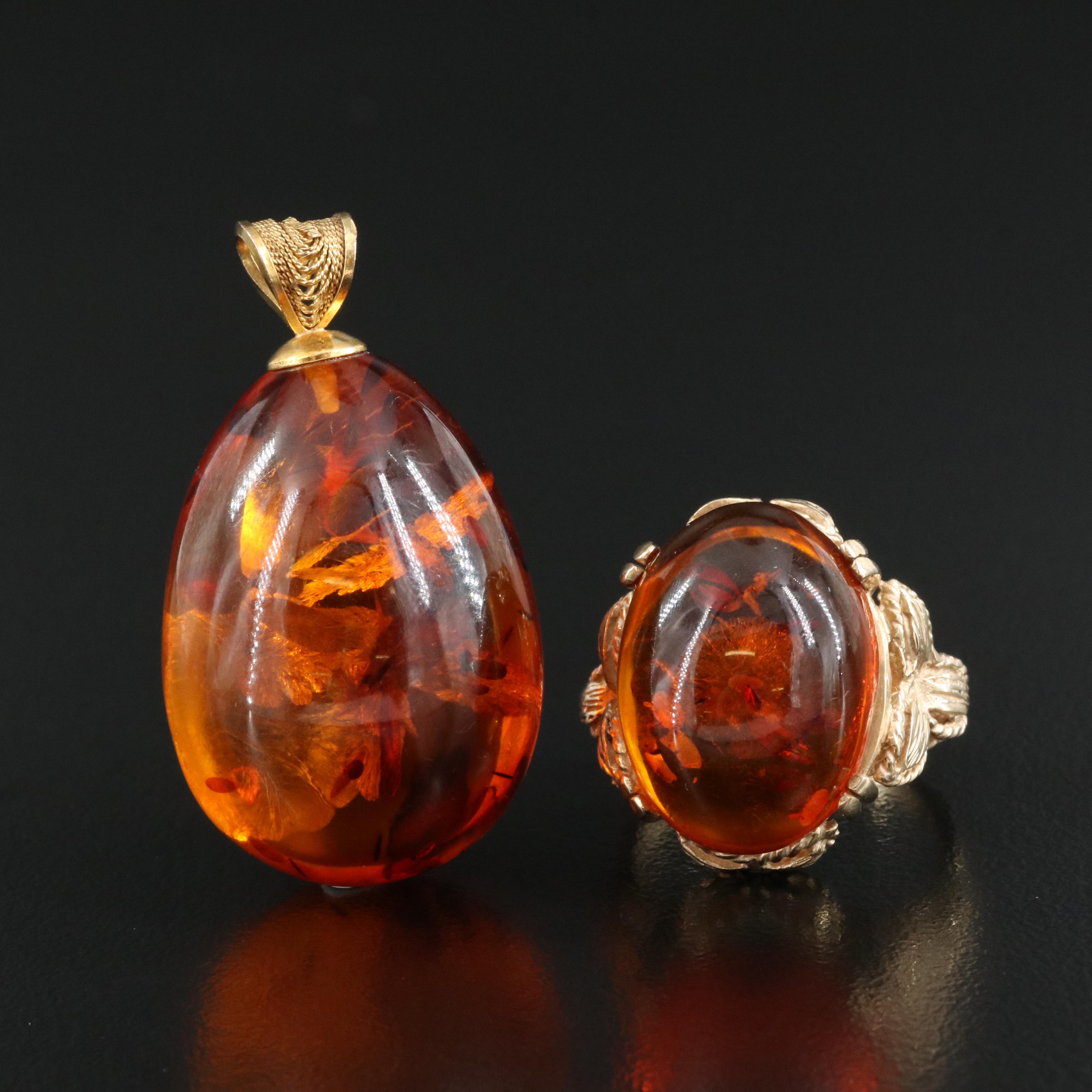10K Amber Ring with Amber Pendant